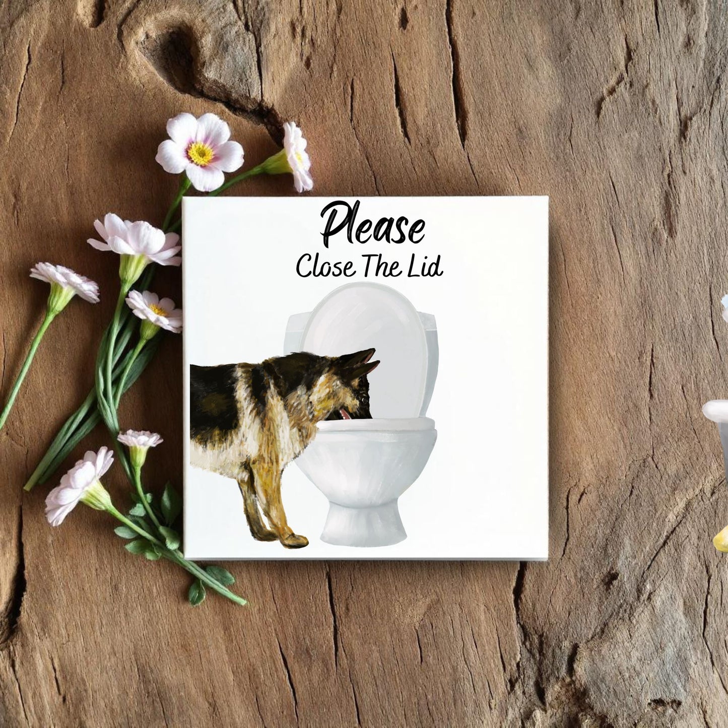 German Shepherd Please Close The Lid Ceramic Tile - MerikaArt