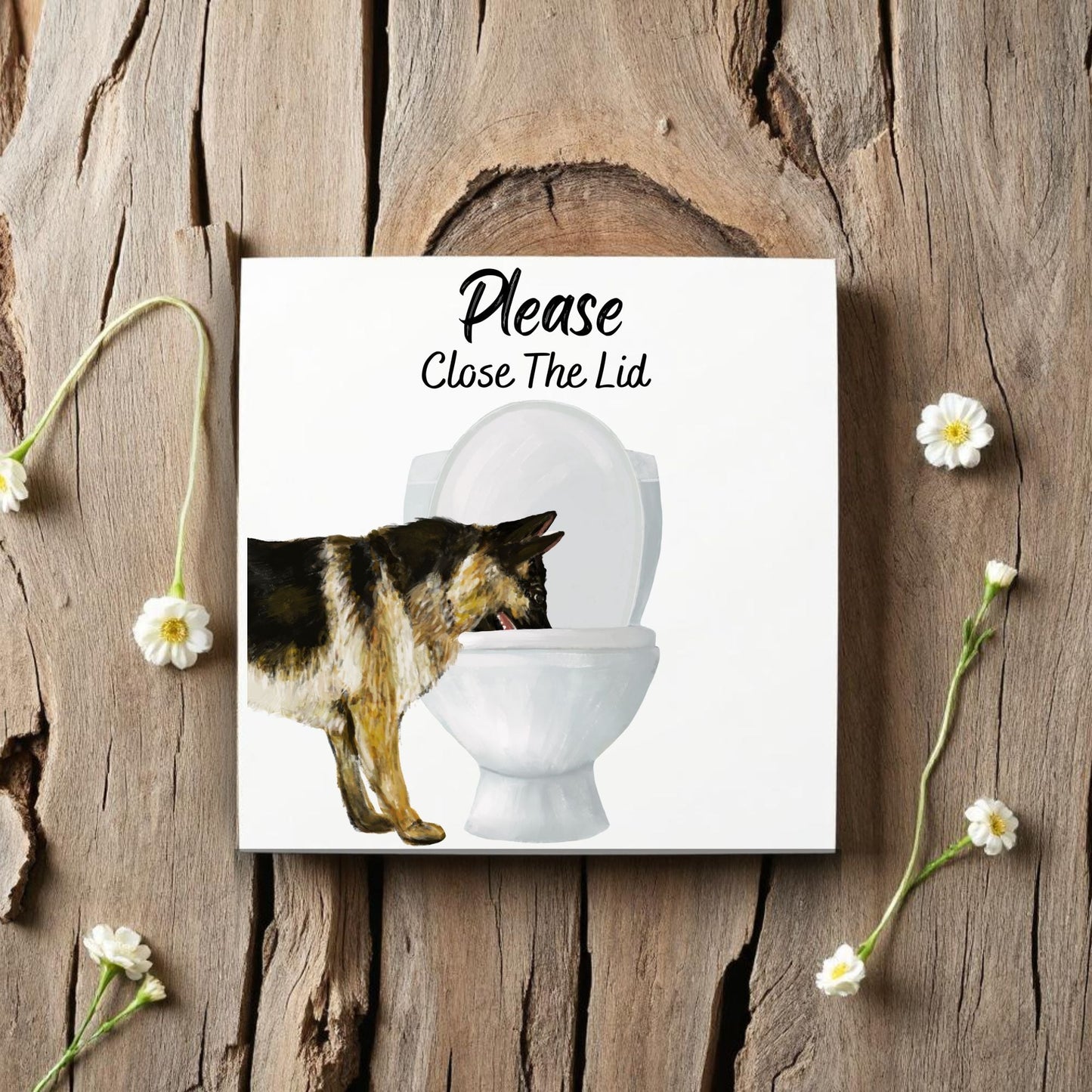 German Shepherd Please Close The Lid Ceramic Tile - MerikaArt