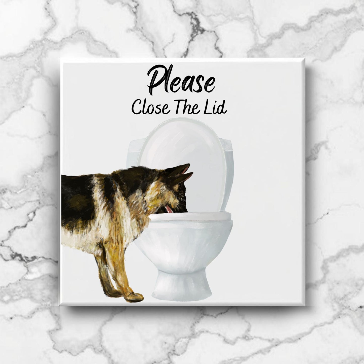 German Shepherd Please Close The Lid Ceramic Tile - MerikaArt