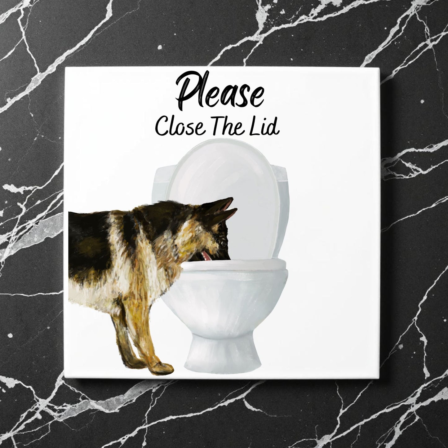 German Shepherd Please Close The Lid Ceramic Tile - MerikaArt