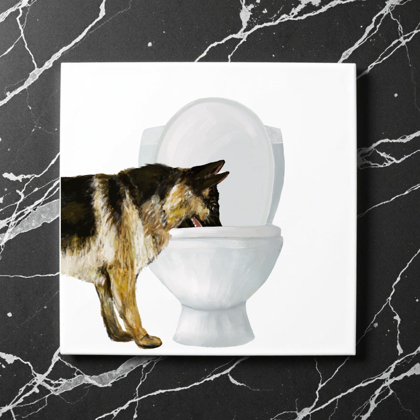 German Shepherd Toilet Ceramic Tile - MerikaArt
