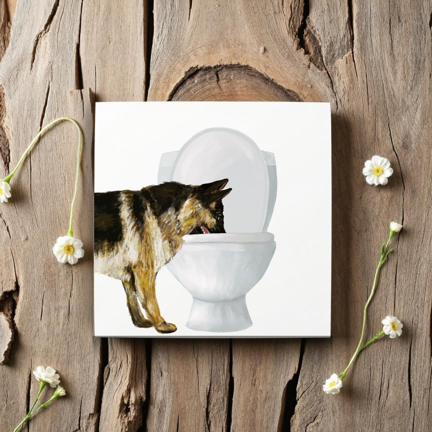 German Shepherd Toilet Ceramic Tile - MerikaArt
