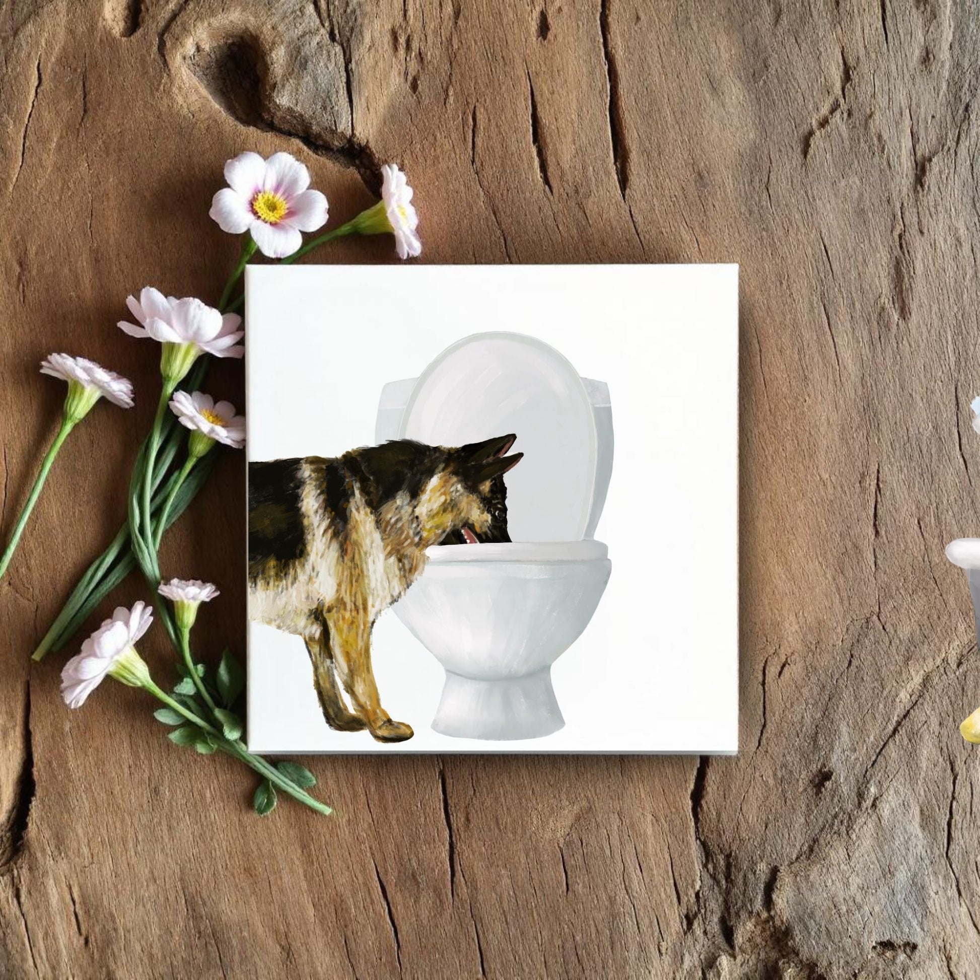 German Shepherd Toilet Ceramic Tile - MerikaArt