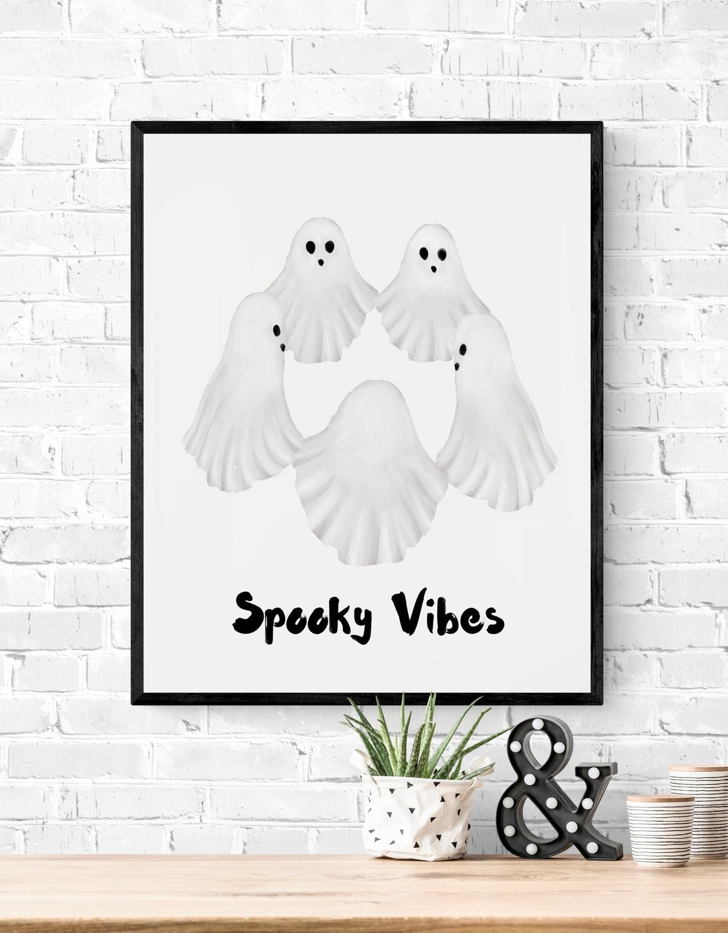 Ghost holding hands Print, Halloween Ghost Painting, Spooky Vibes Artwork, Holiday Wall Art, Halloween Holiday Illustration, Fall Painting - MerikaArt