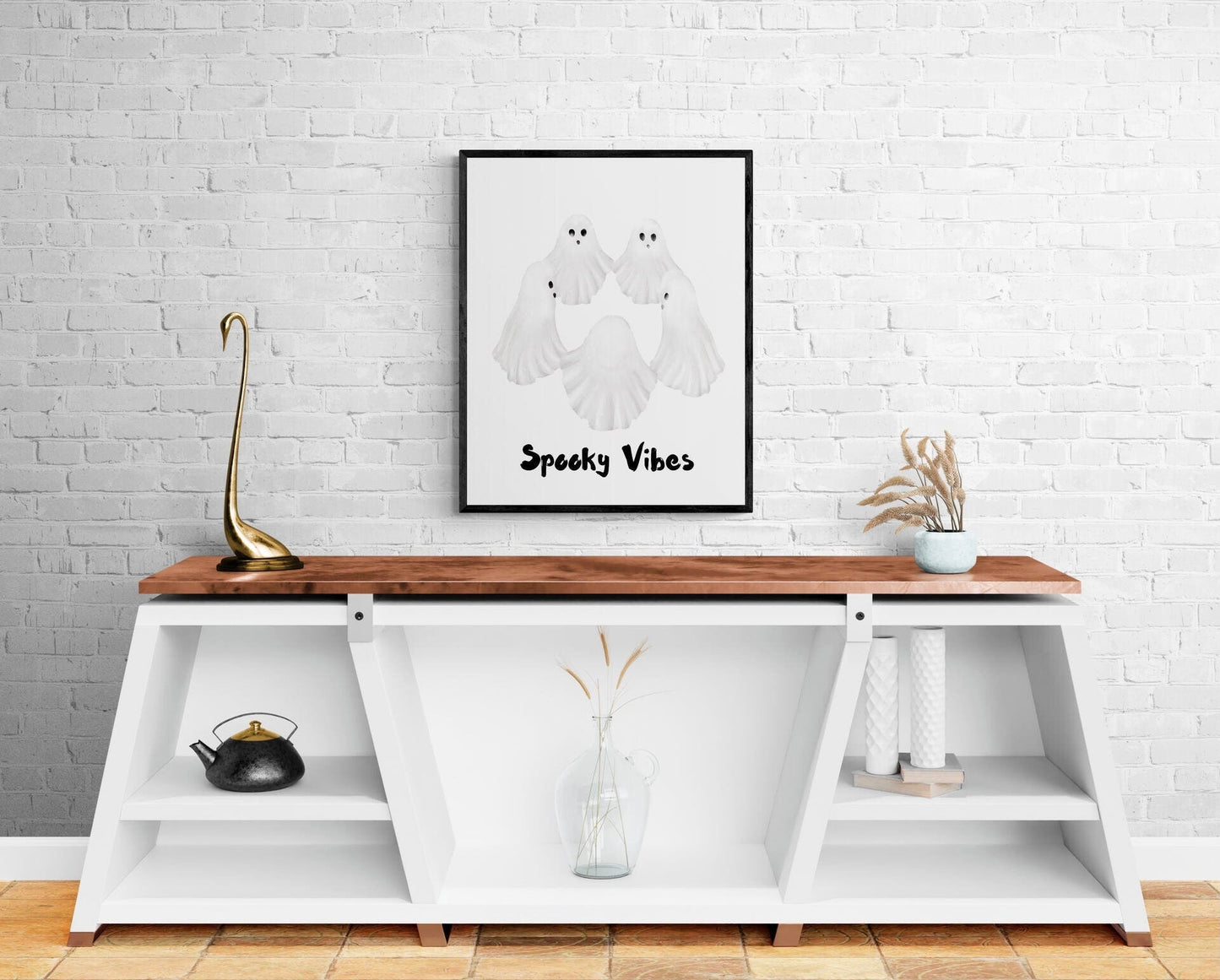 Ghost holding hands Print, Halloween Ghost Painting, Spooky Vibes Artwork, Holiday Wall Art, Halloween Holiday Illustration, Fall Painting - MerikaArt