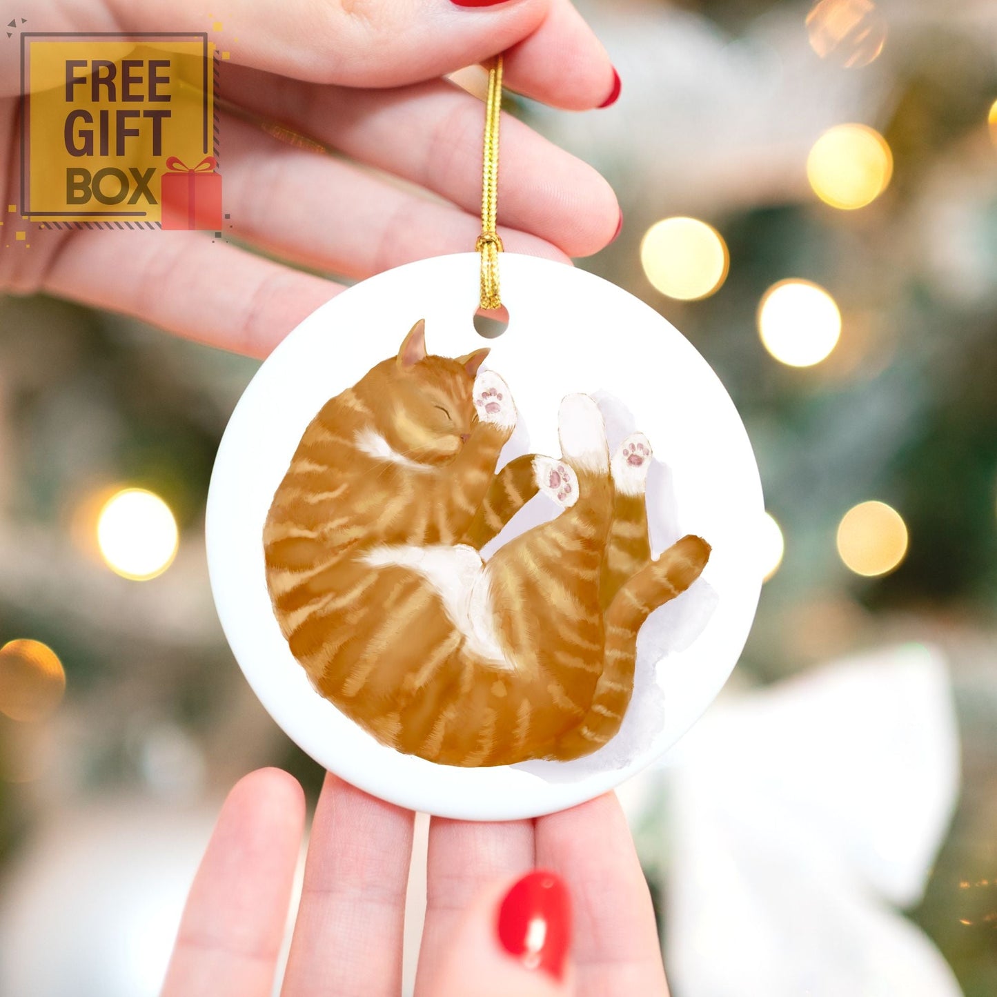 Ginger Cat Ceramic Ornament - MerikaArt