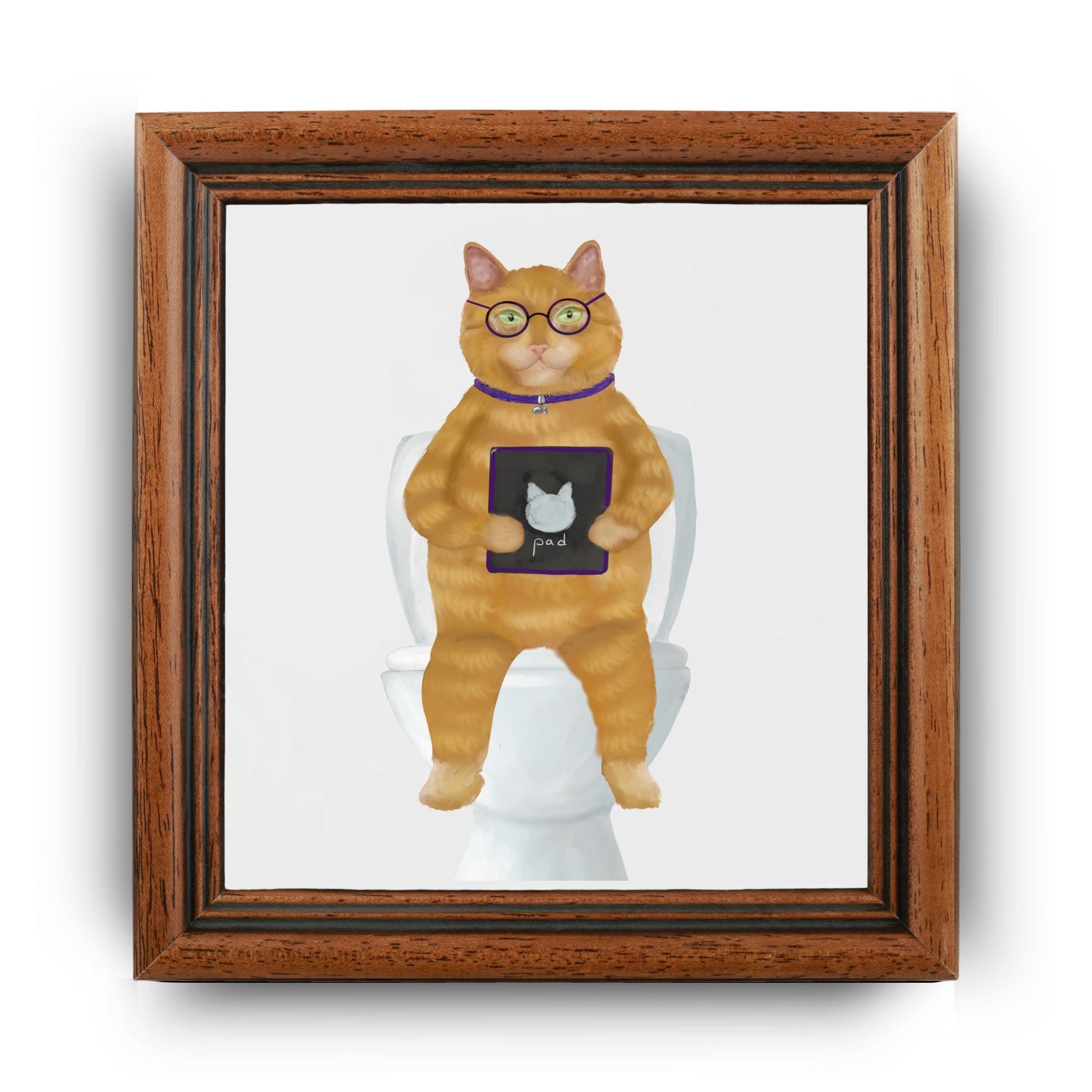 Ginger Cat with Tablet Ceramic Tile – Handcrafted Whimsical Decor - MerikaArt