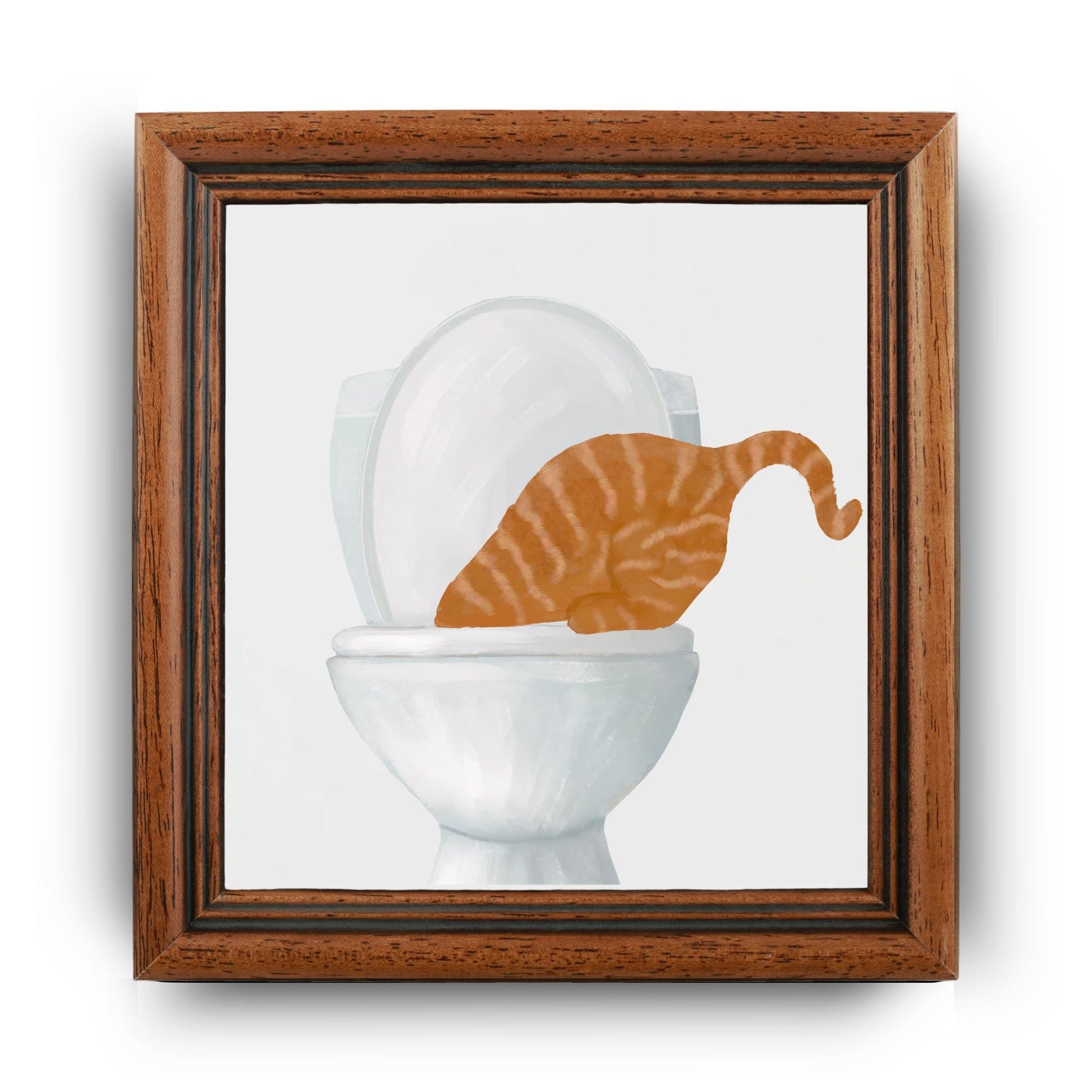 Ginger Cat with Toilet Ceramic Tile – Handcrafted Quirky Home Decor - MerikaArt