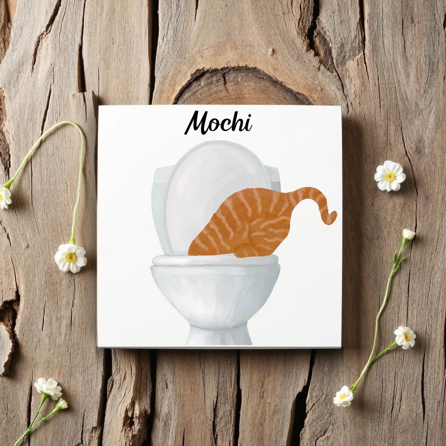 Ginger Cat with Toilet Ceramic Tile – Handcrafted Quirky Home Decor - MerikaArt