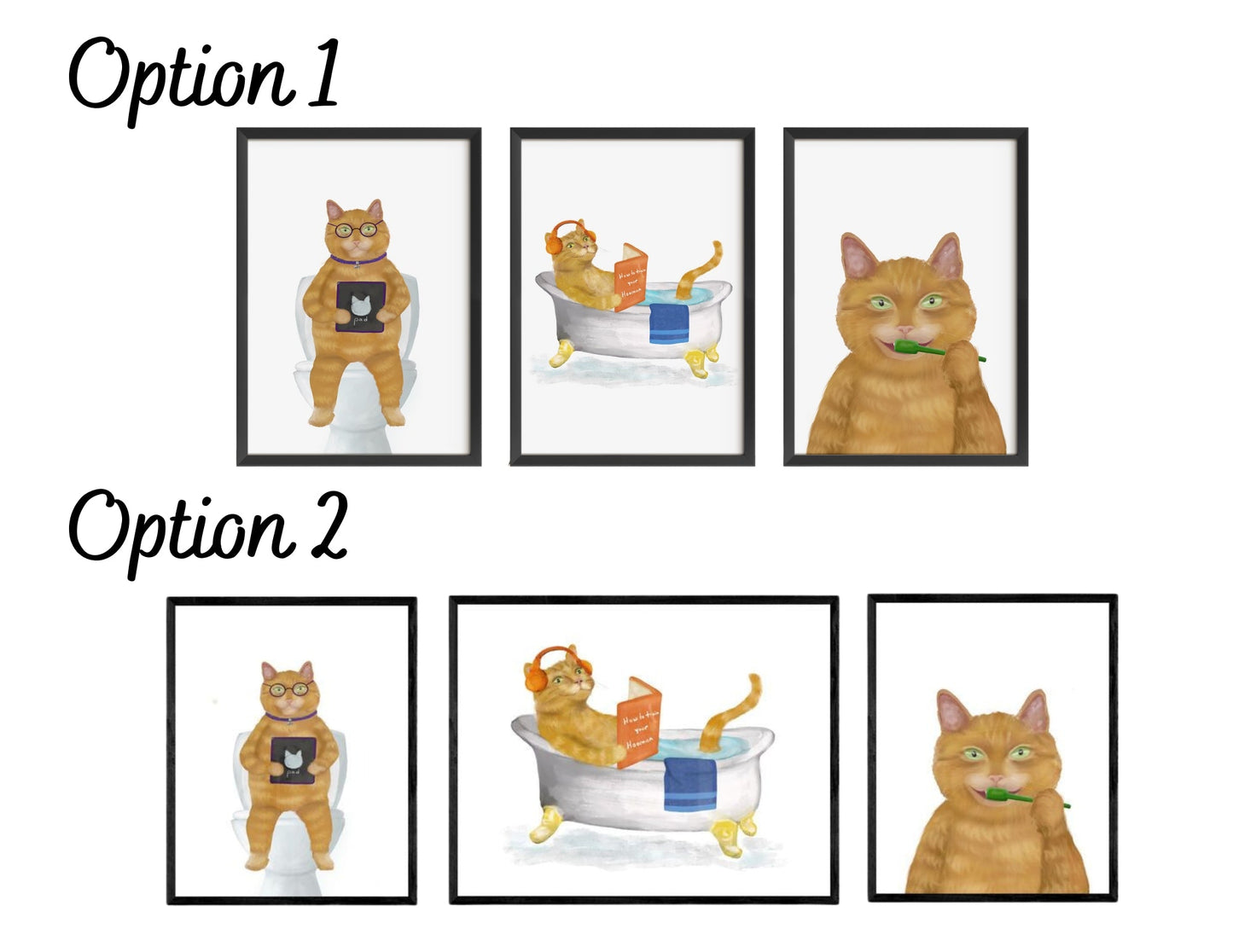 Ginger Tabby Cat Bathroom Art Print Set - Set of 3 - MerikaArt