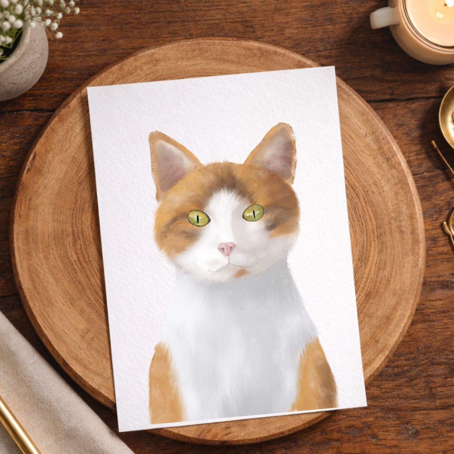 Ginger & White Cat Postcard - MerikaArt