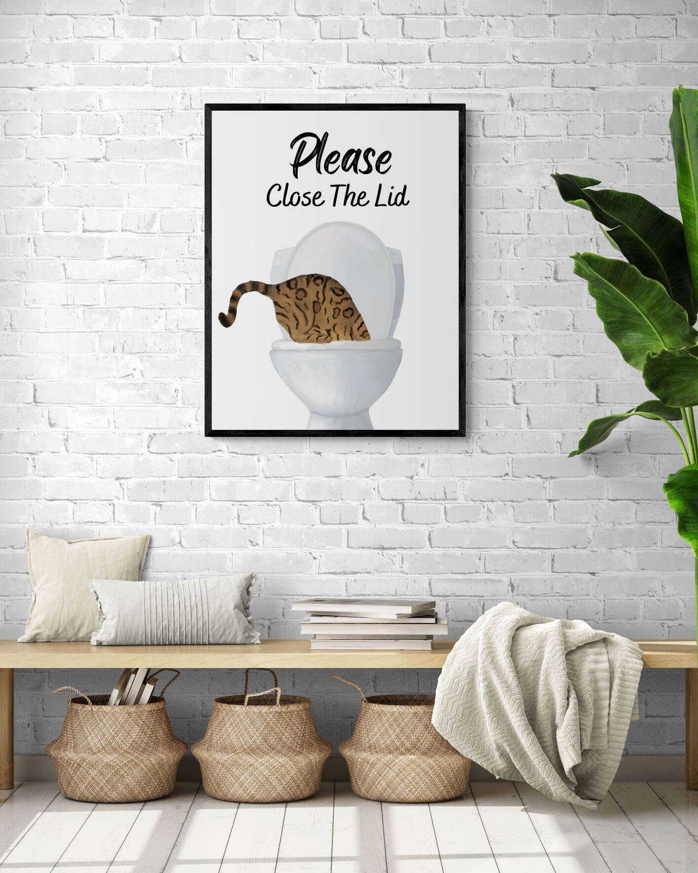 Gold Bengal Cat Drinking Water From Toilet Sign, Fat Bengal Cat Print Decor, Bathroom Cat Painting, Kitty Licking Water From Toilet Art - MerikaArt