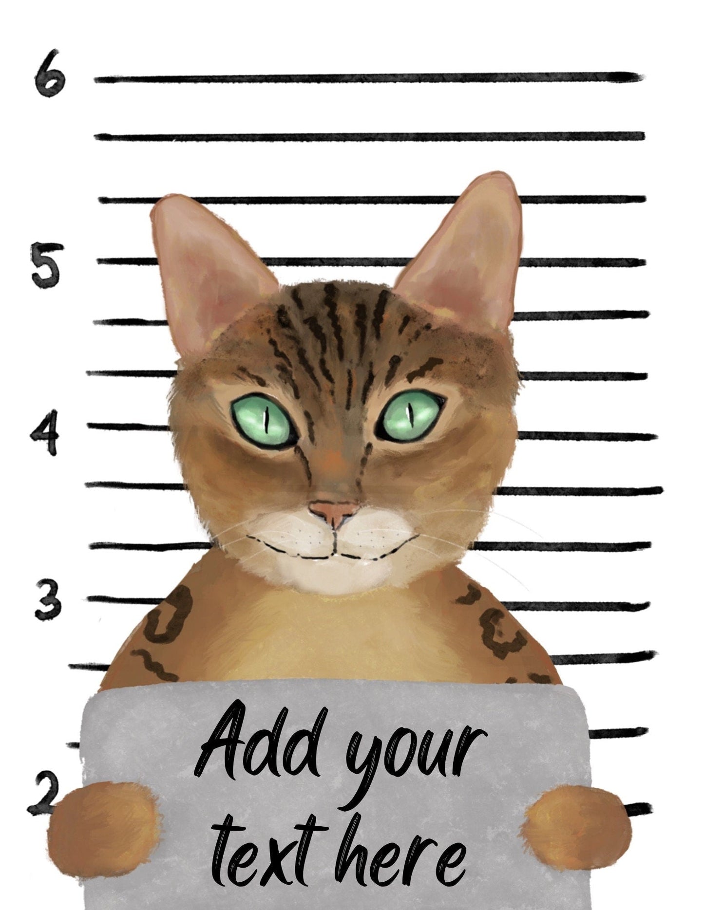Gold Bengal Cat Mug Shot Print, Bengal Cat in Prison Artwork, Bathroom Painting, Cat With Toilet Paper Print, Cat Lover Gift, Funny Cat Gift - MerikaArt