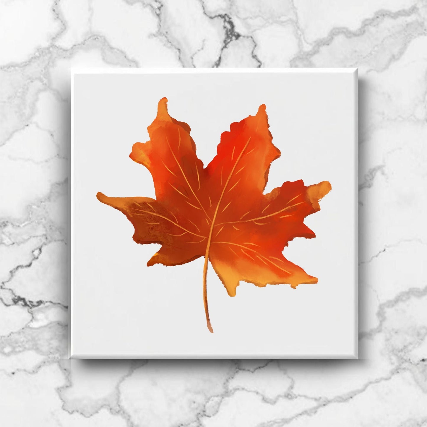 Golden Autumn Maple Leaf Ceramic Tile - MerikaArt