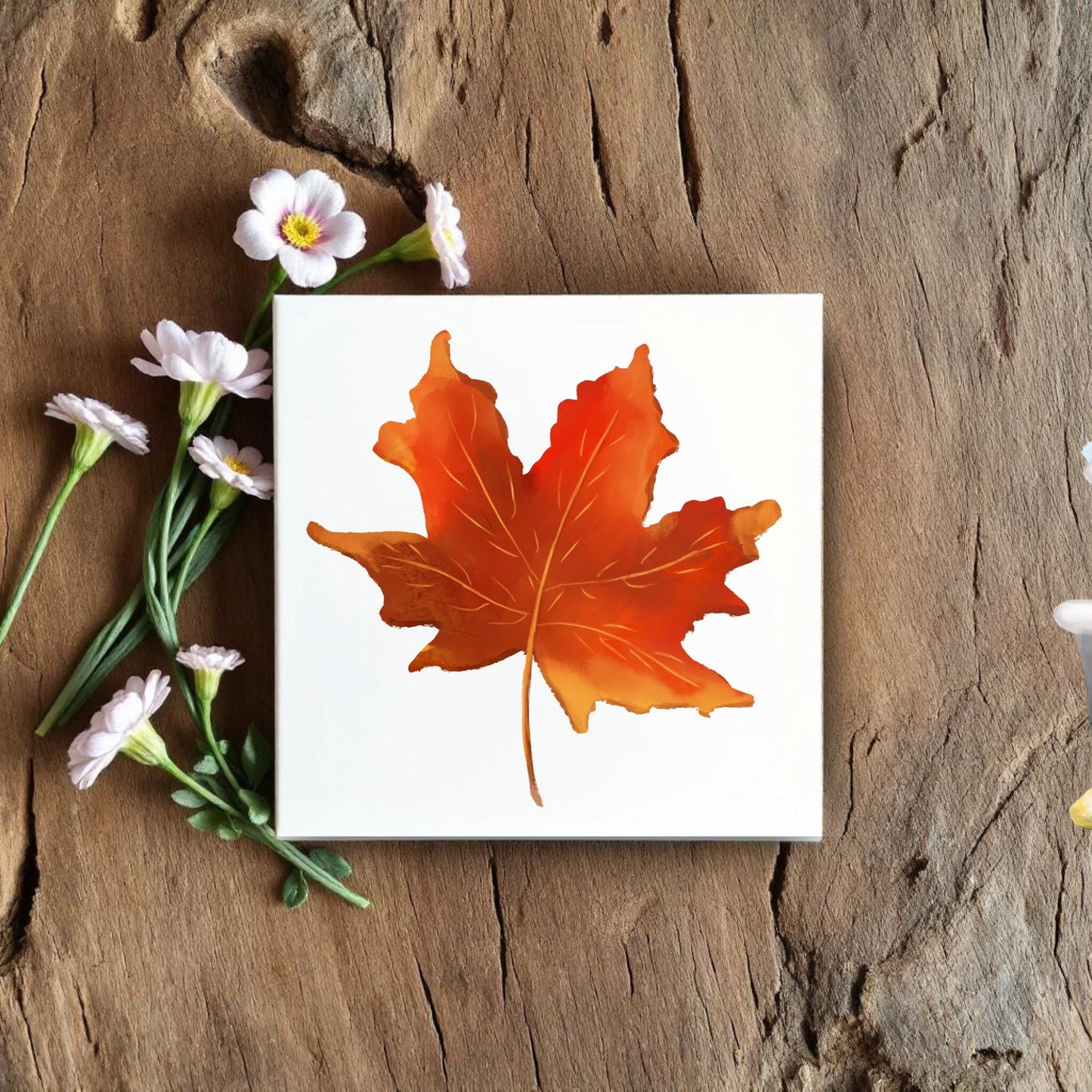Golden Autumn Maple Leaf Ceramic Tile - MerikaArt