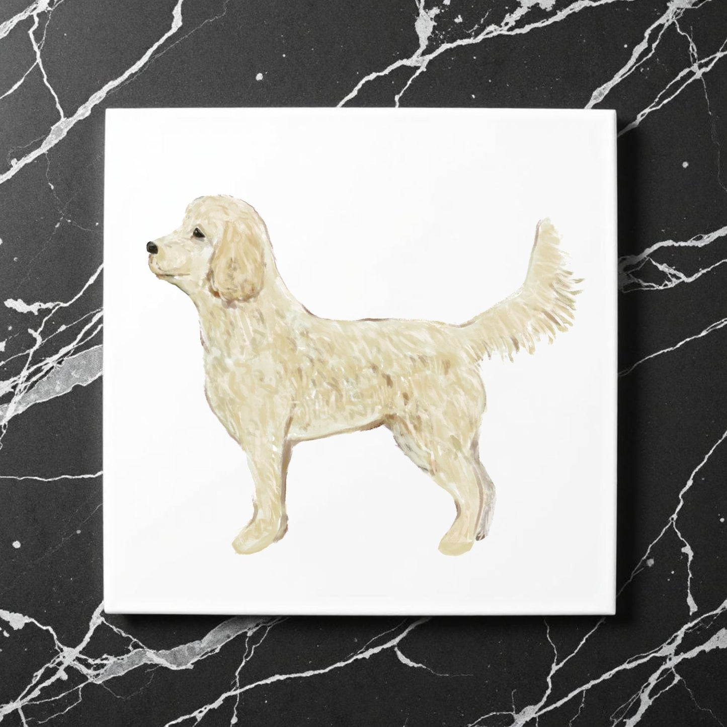 Golden Doodle Ceramic Tile - MerikaArt