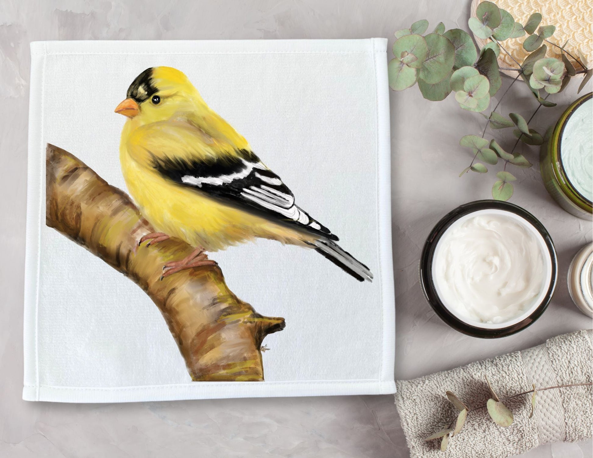 Golden Finch Washcloth – A Vibrant Nature - Inspired Towel - MerikaArt