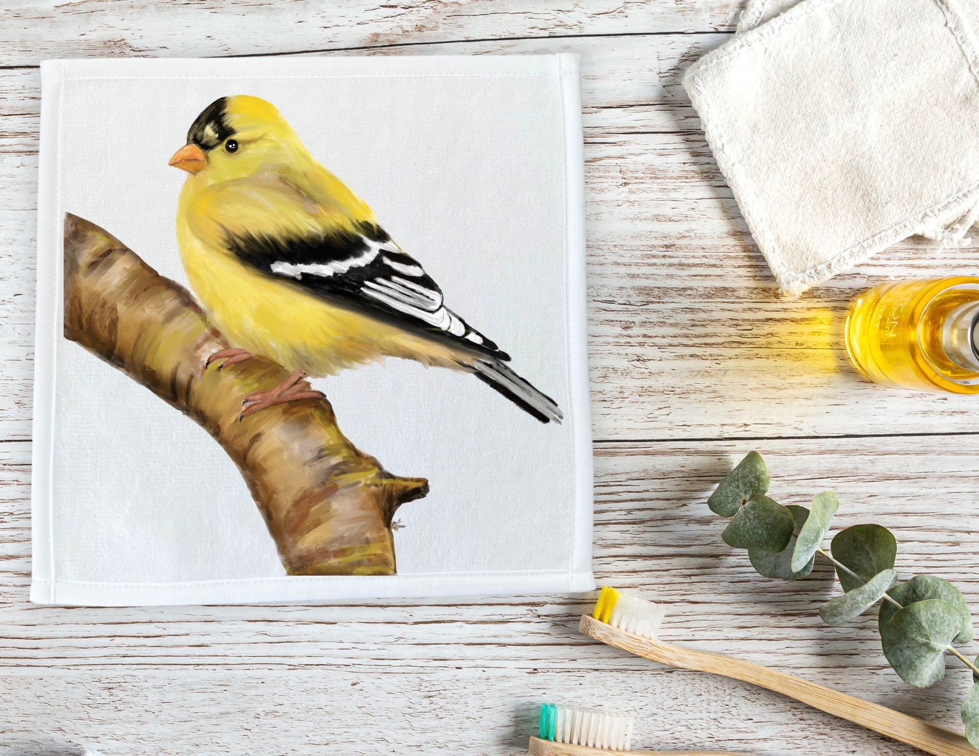 Golden Finch Washcloth – A Vibrant Nature - Inspired Towel - MerikaArt