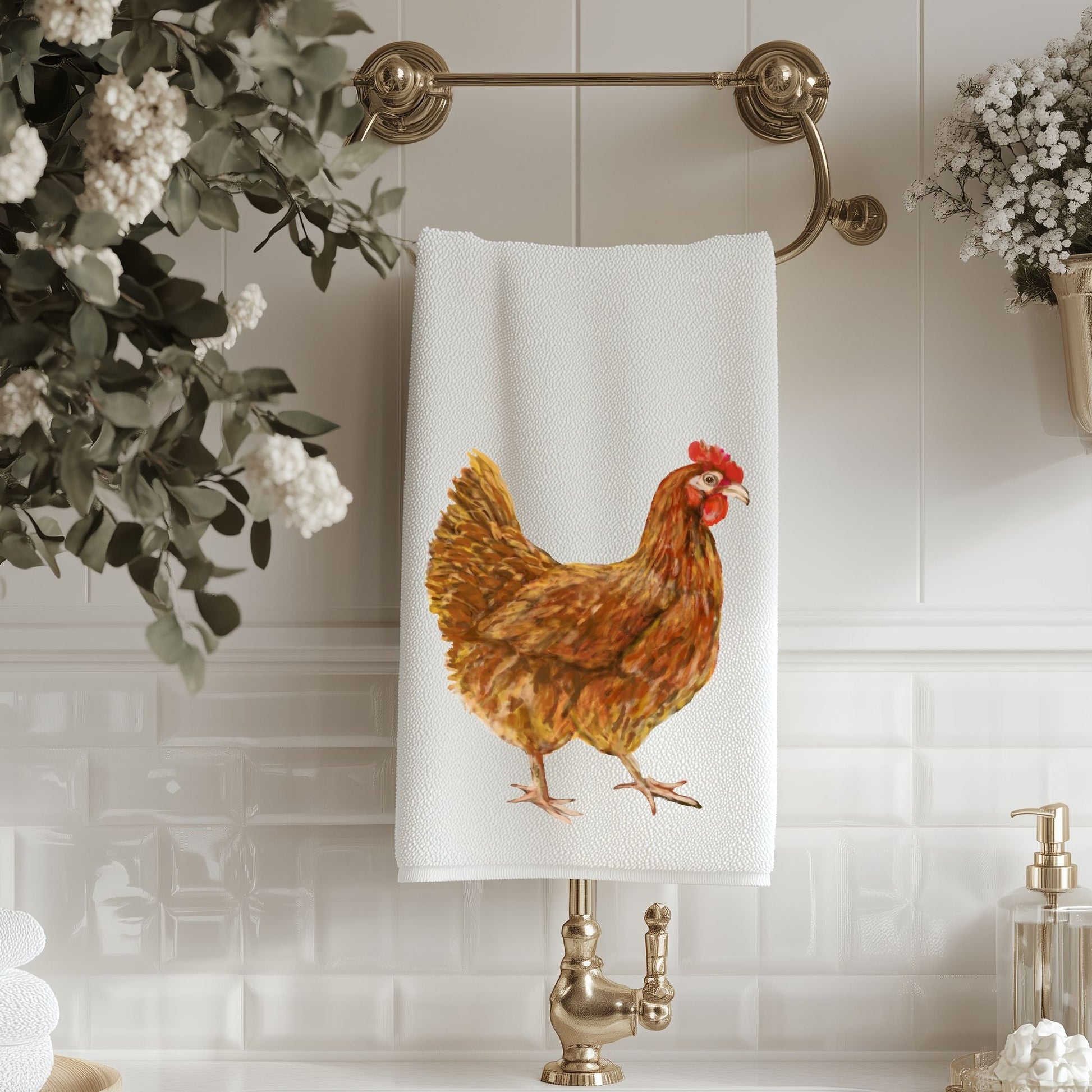 Golden Hen Bathroom Towel - MerikaArt