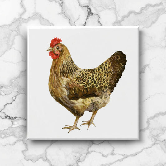 Golden Hen Ceramic Tile - MerikaArt