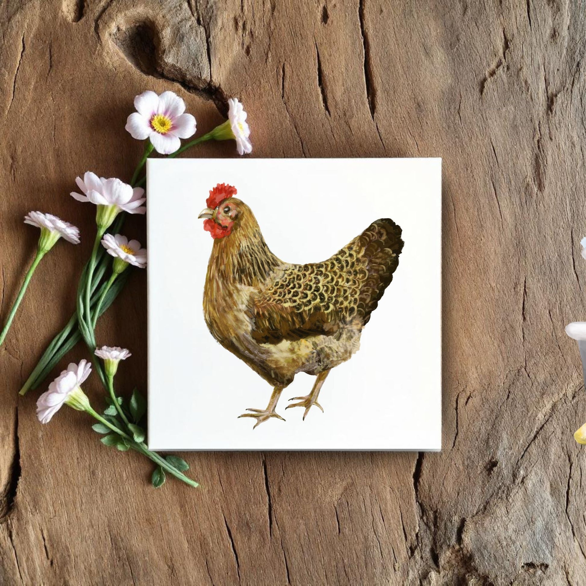 Golden Hen Ceramic Tile - MerikaArt