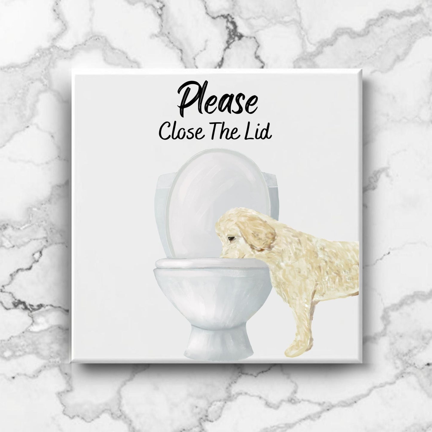 Golden Retriever Close The Lid Ceramic Tile - MerikaArt