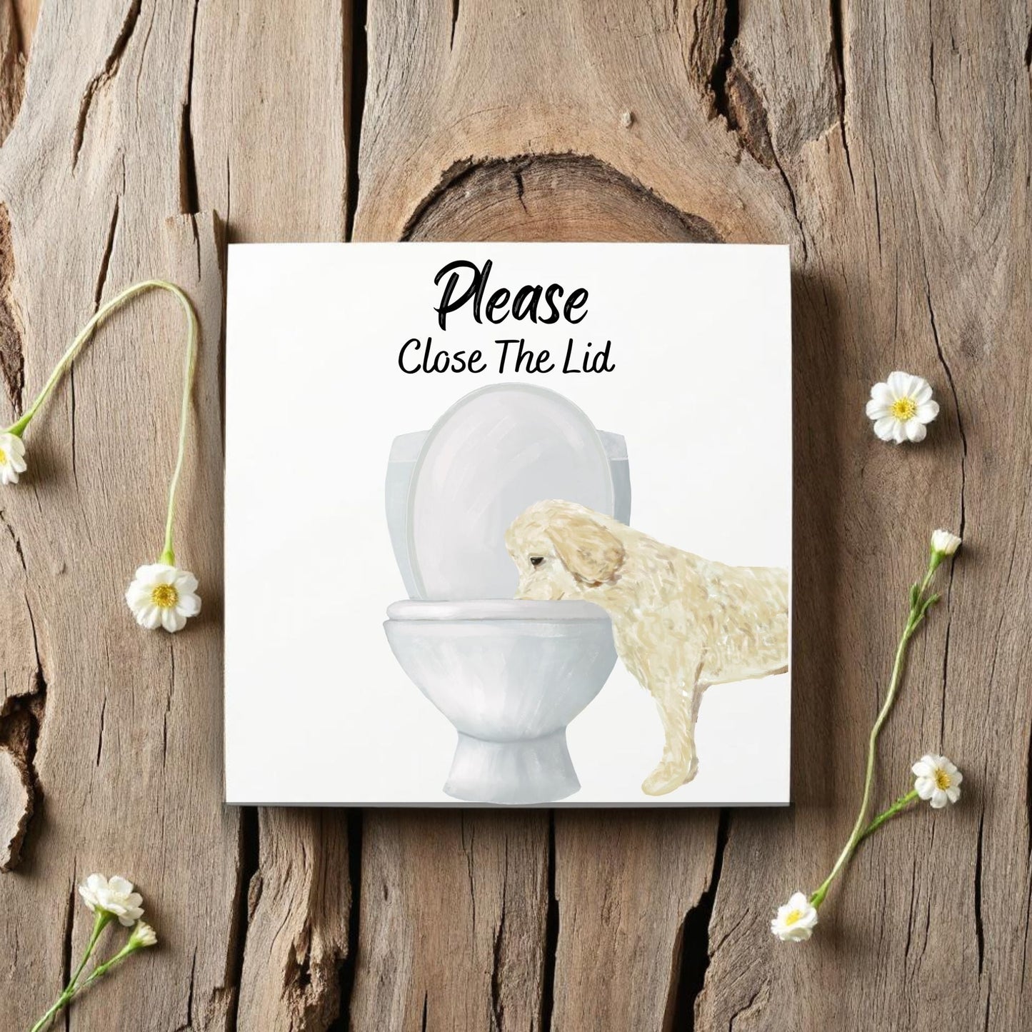 Golden Retriever Close The Lid Ceramic Tile - MerikaArt