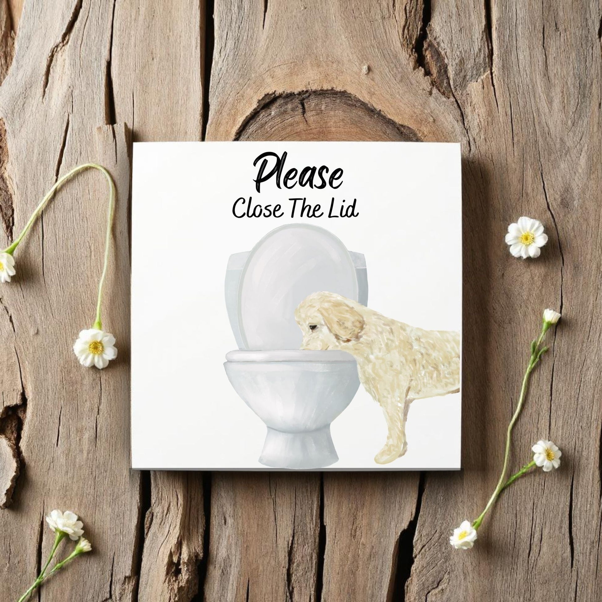 Golden Retriever Close The Lid Ceramic Tile - MerikaArt