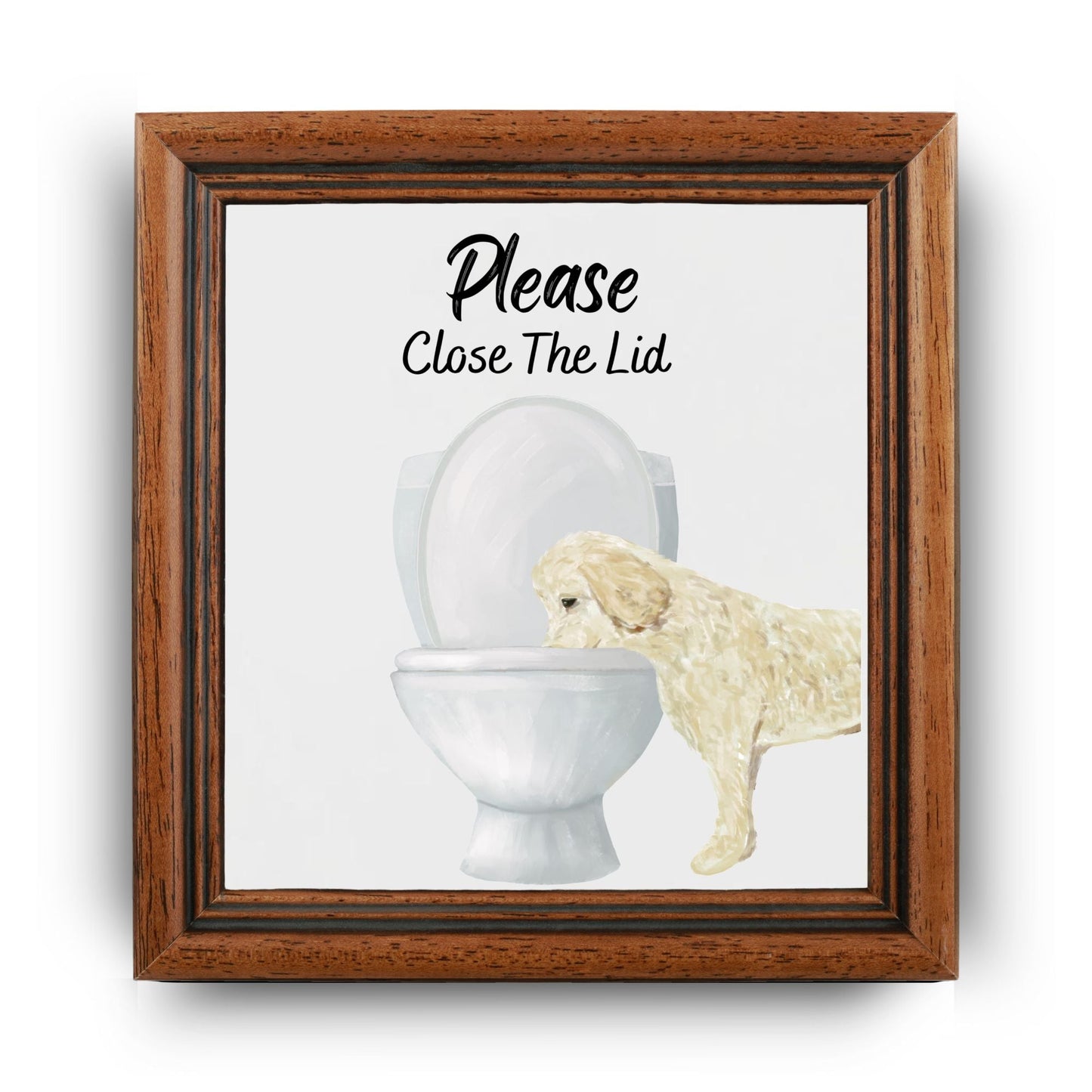 Golden Retriever Close The Lid Ceramic Tile - MerikaArt