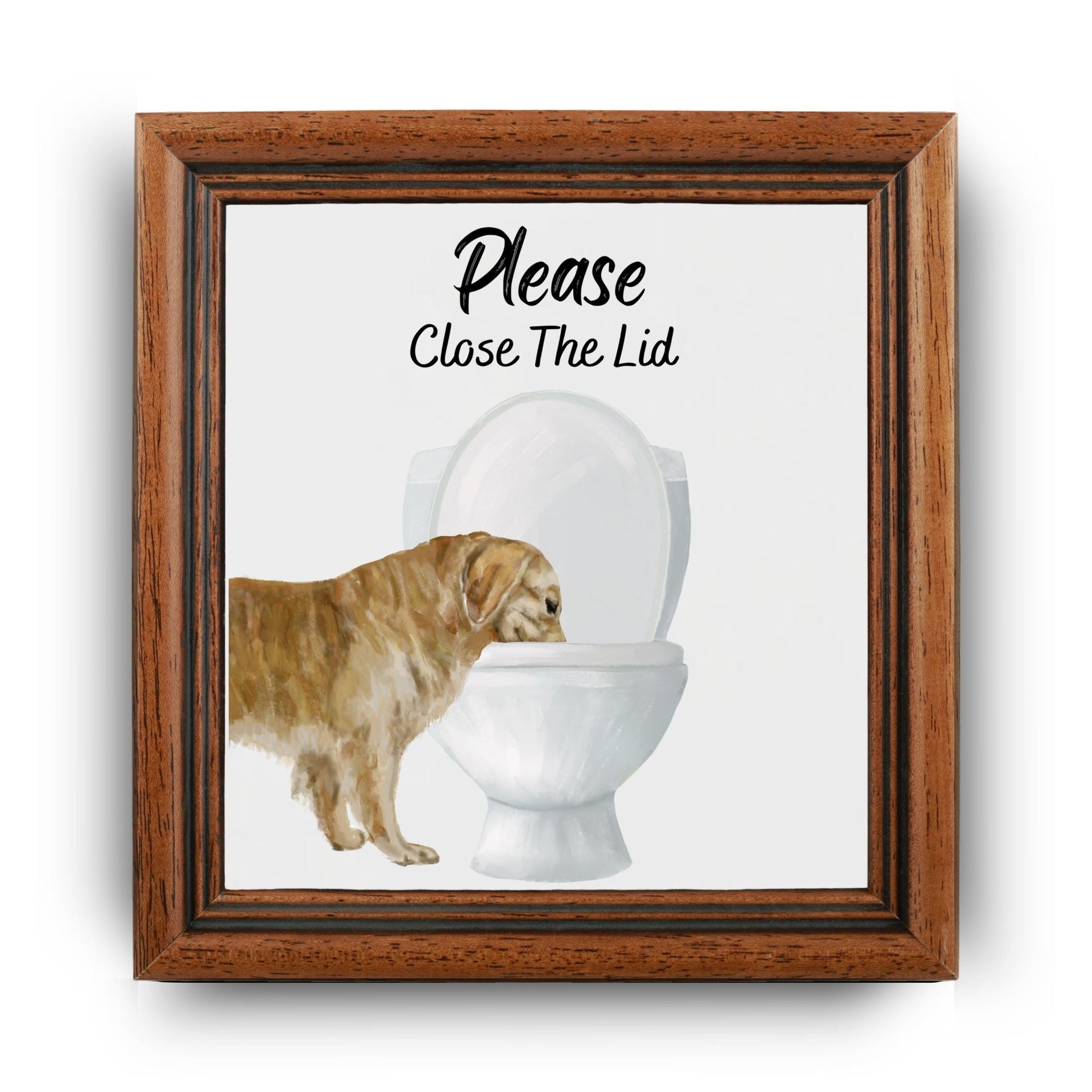 Golden Retriever Please Close The Lid Ceramic Tile - MerikaArt