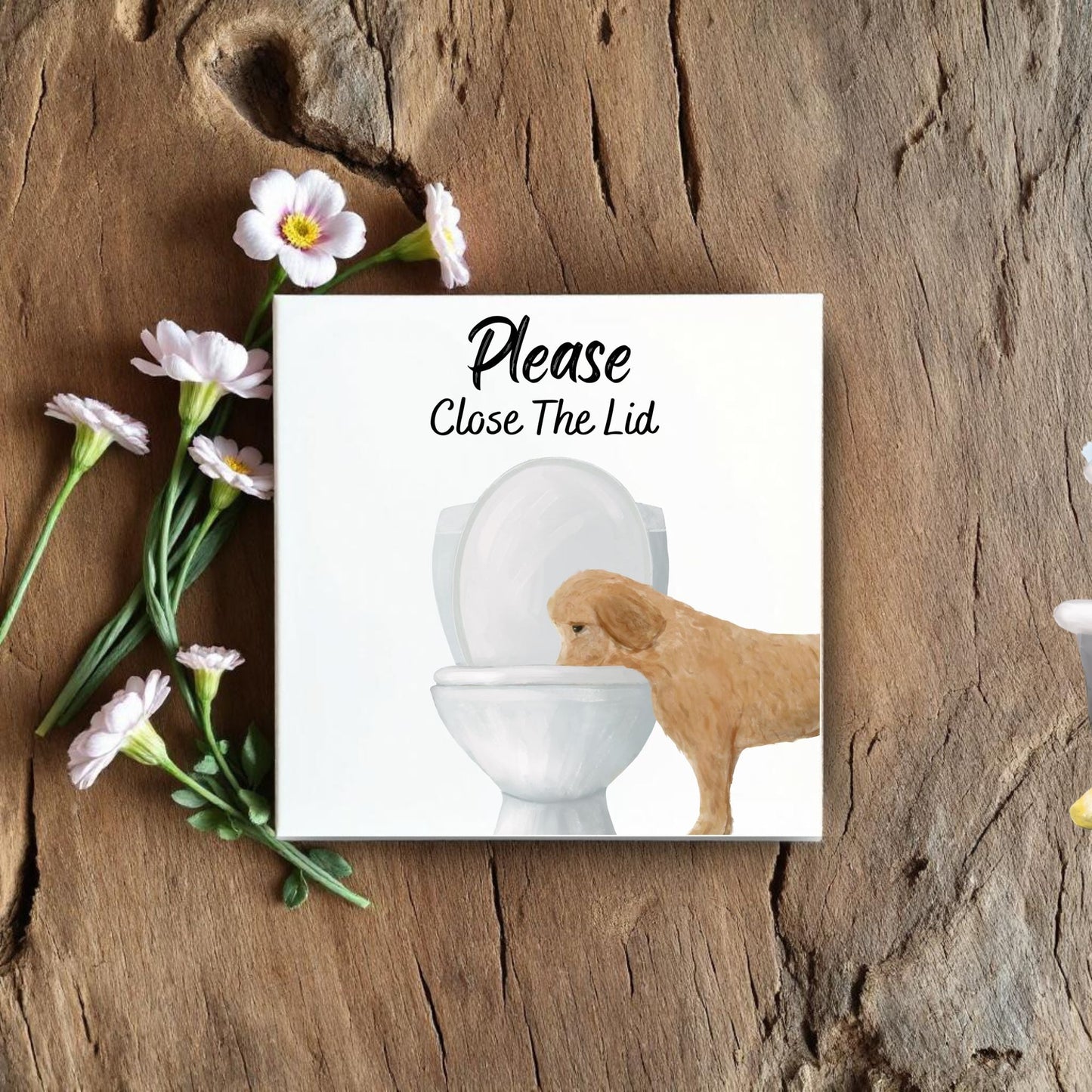 Golden Retriever Toilet Ceramic Tile - MerikaArt
