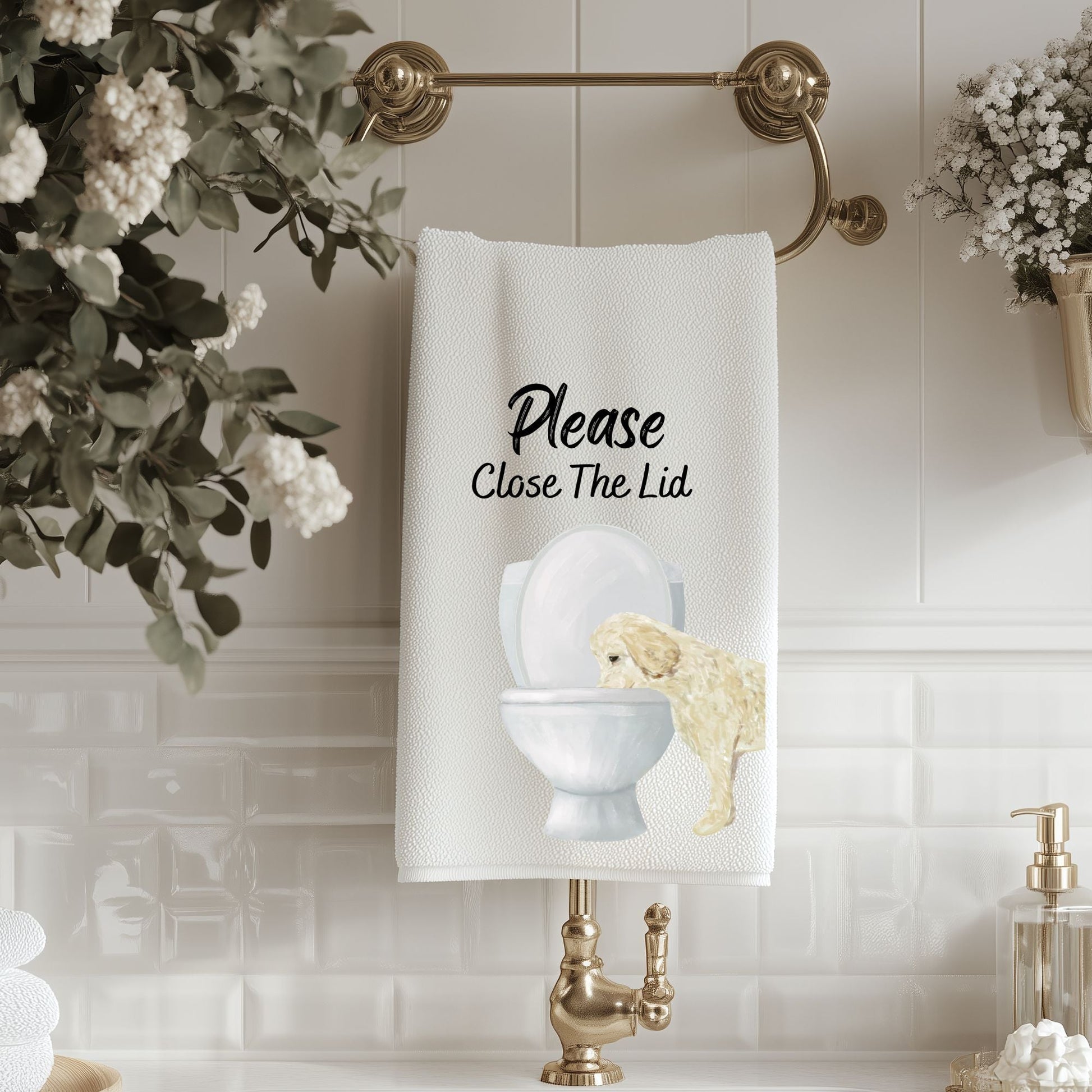 Goldendoodle Cream Bathroom Towel - MerikaArt