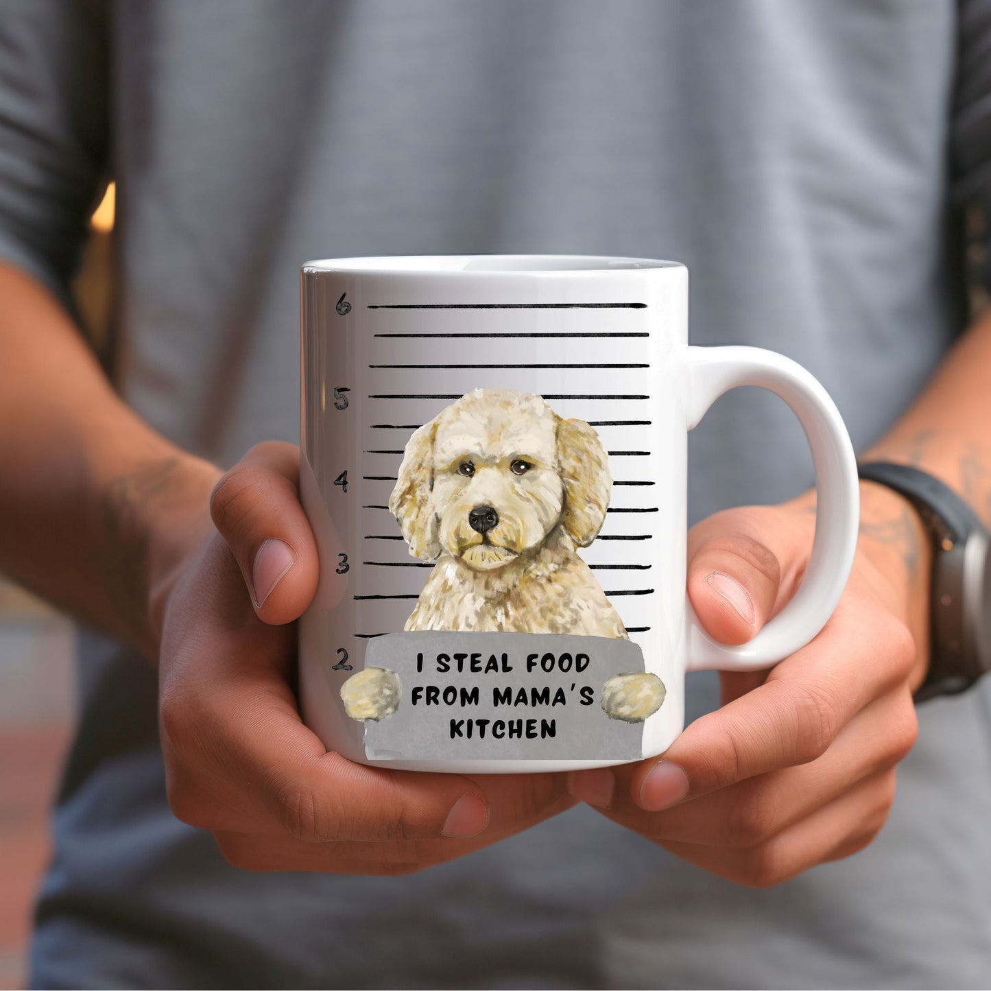 Goldendoodle Mugshot Mug - MerikaArt
