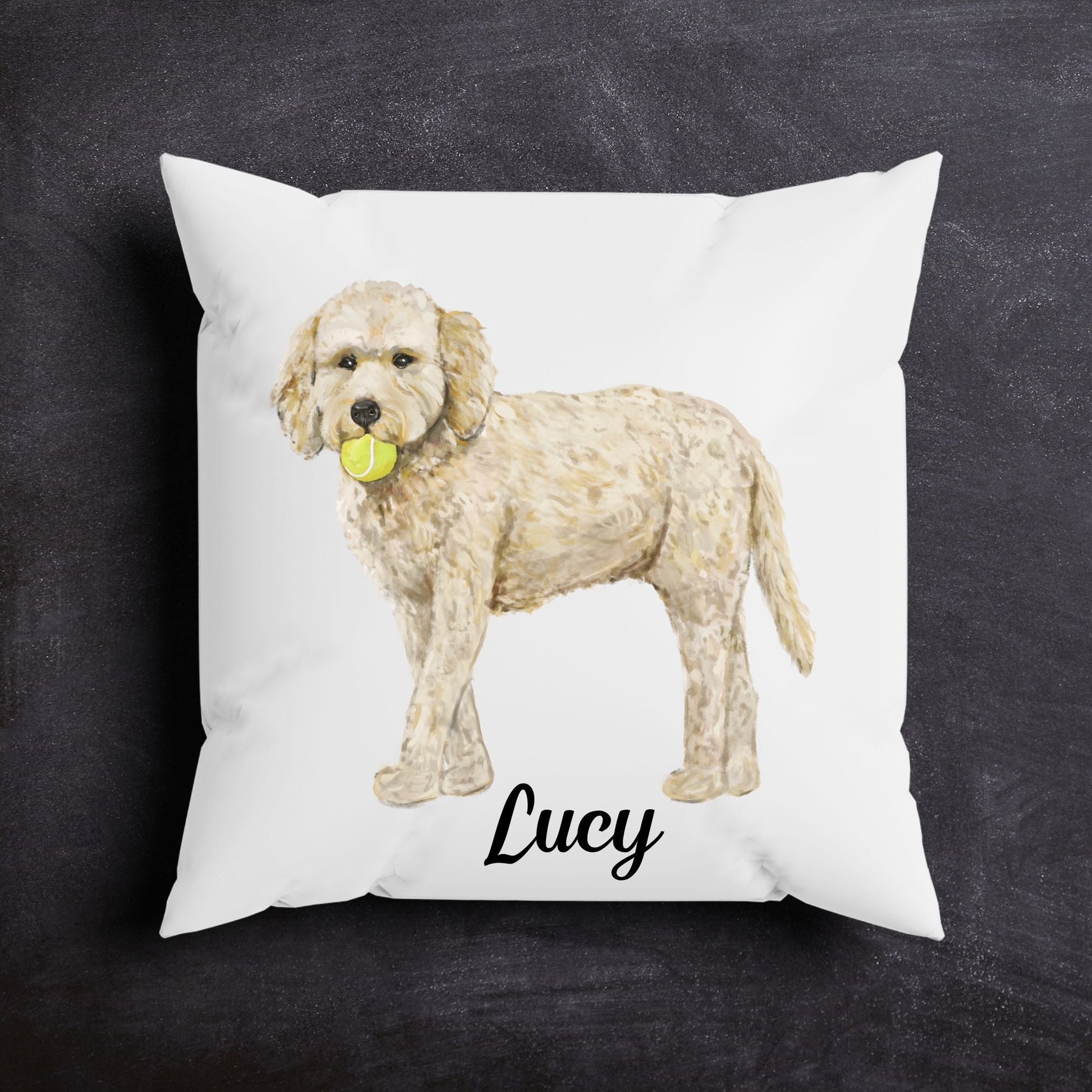 Goldendoodle Pillow with Tennis Ball - MerikaArt