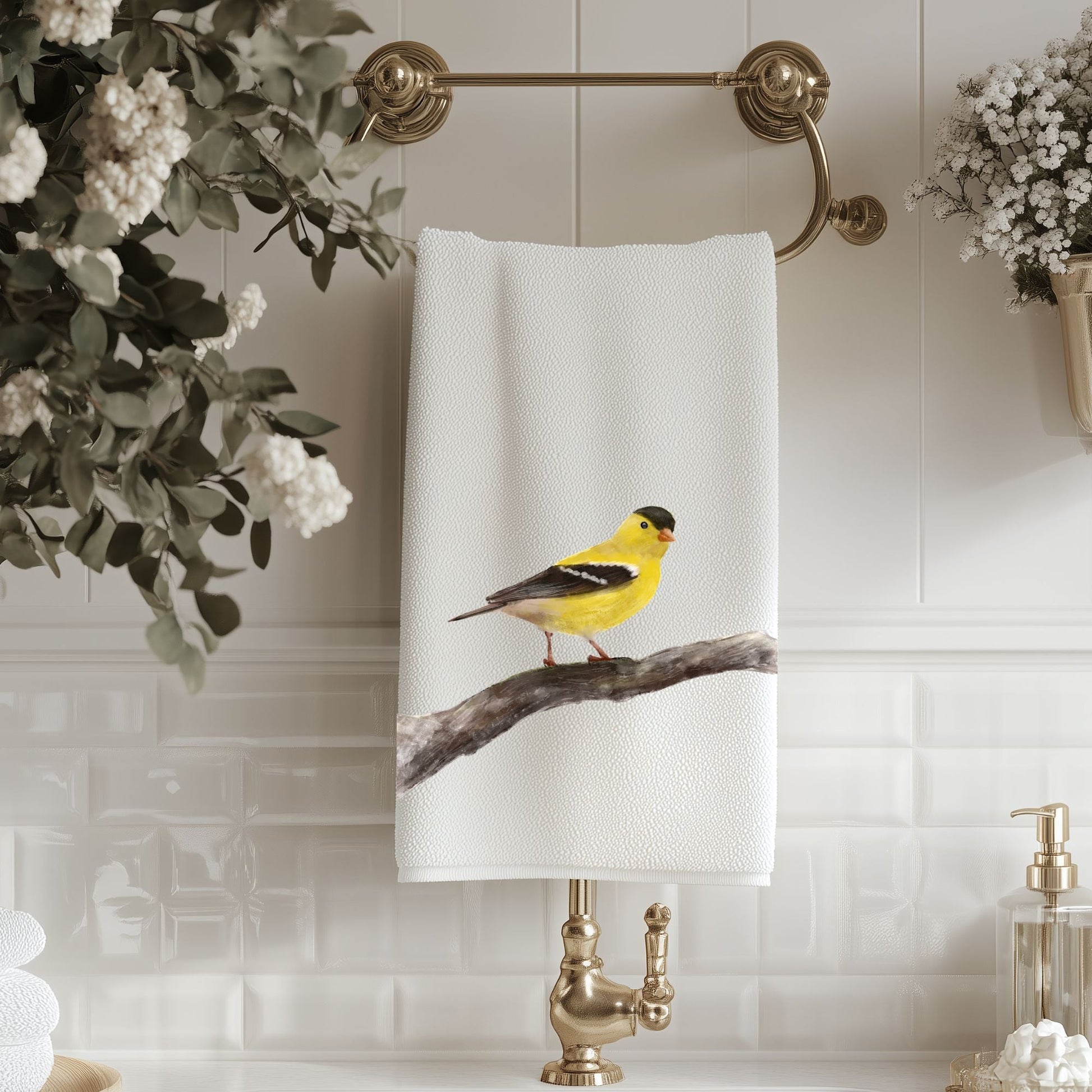 Goldfinch Bathroom Towel - MerikaArt