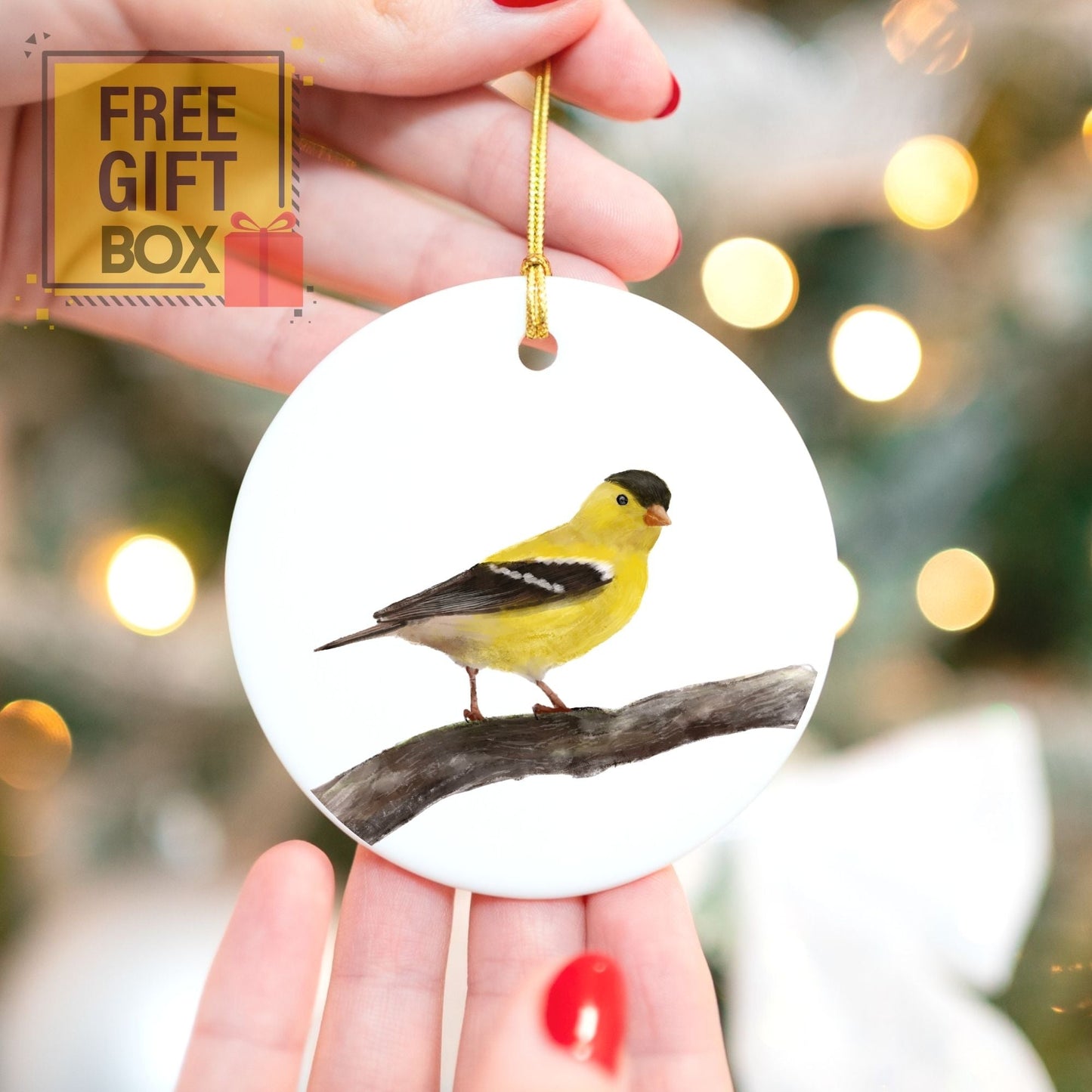 Goldfinch Ceramic Ornament - MerikaArt