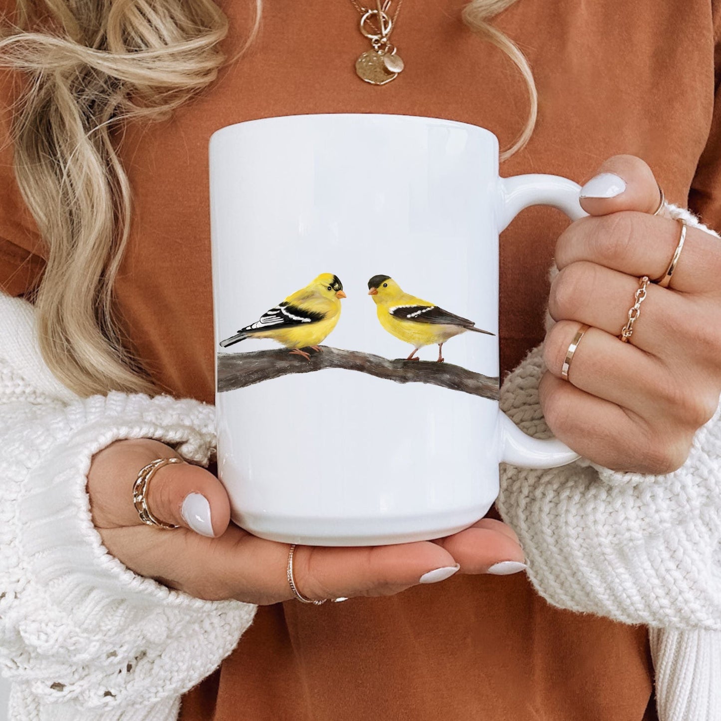 Goldfinch Pair Ceramic Coffee Mug - MerikaArt
