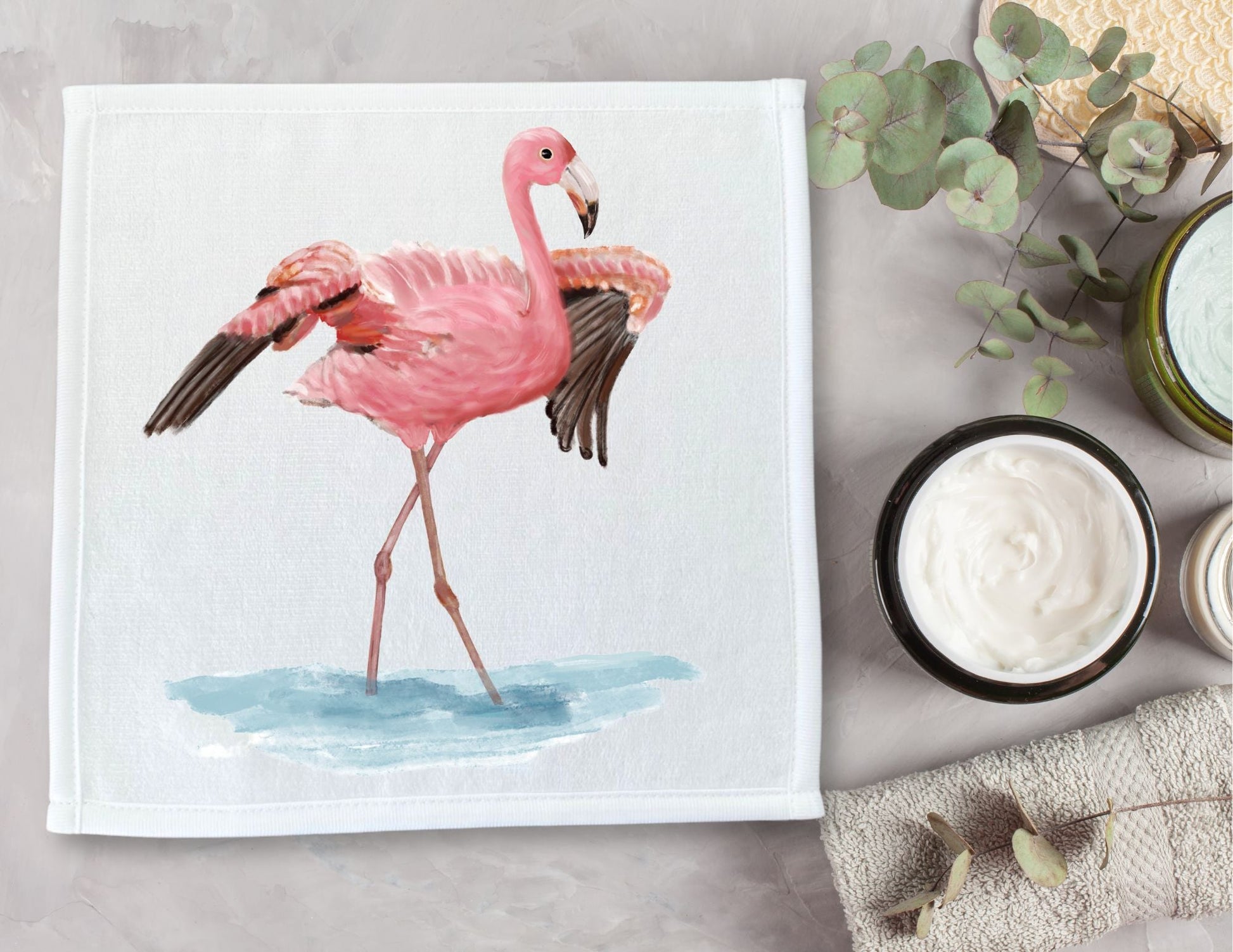 Graceful Flamingo Washcloth – A Splash of Elegance - MerikaArt
