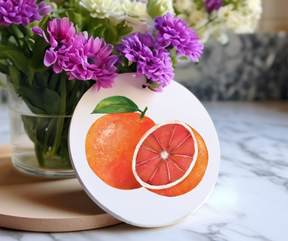 Grapefruit Ceramic Coaster - MerikaArt