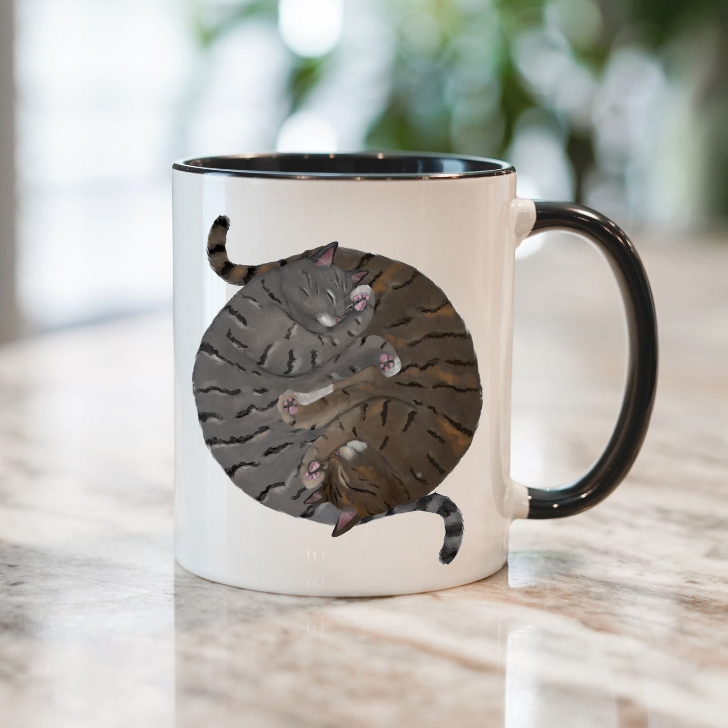 Gray and Brown Tabby Sleeping Cats Mug - MerikaArt