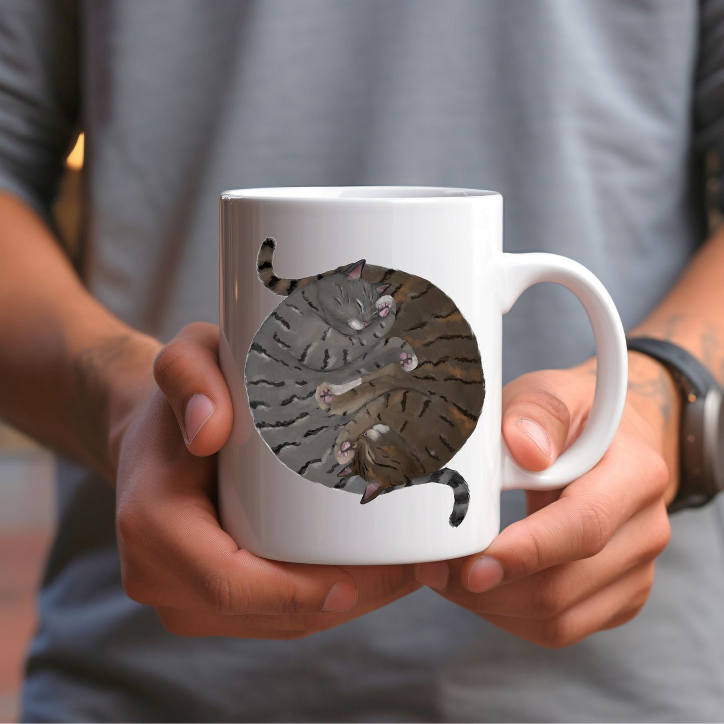 Gray and Brown Tabby Sleeping Cats Mug - MerikaArt