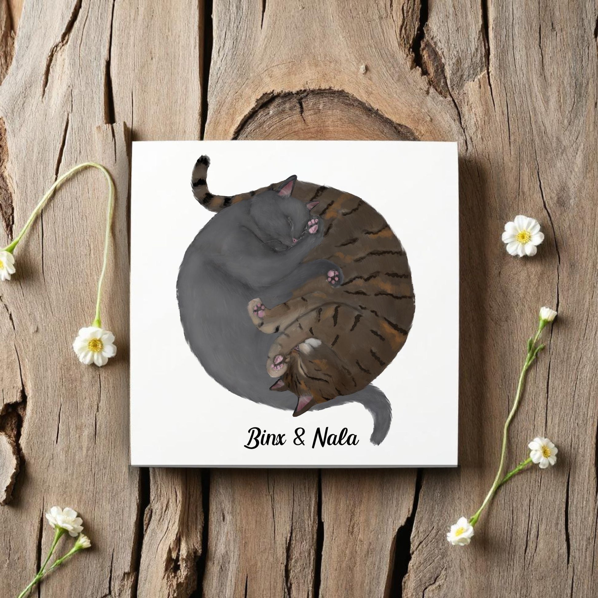 Gray and Tabby Cats Yin and Yang Ceramic Tile - MerikaArt