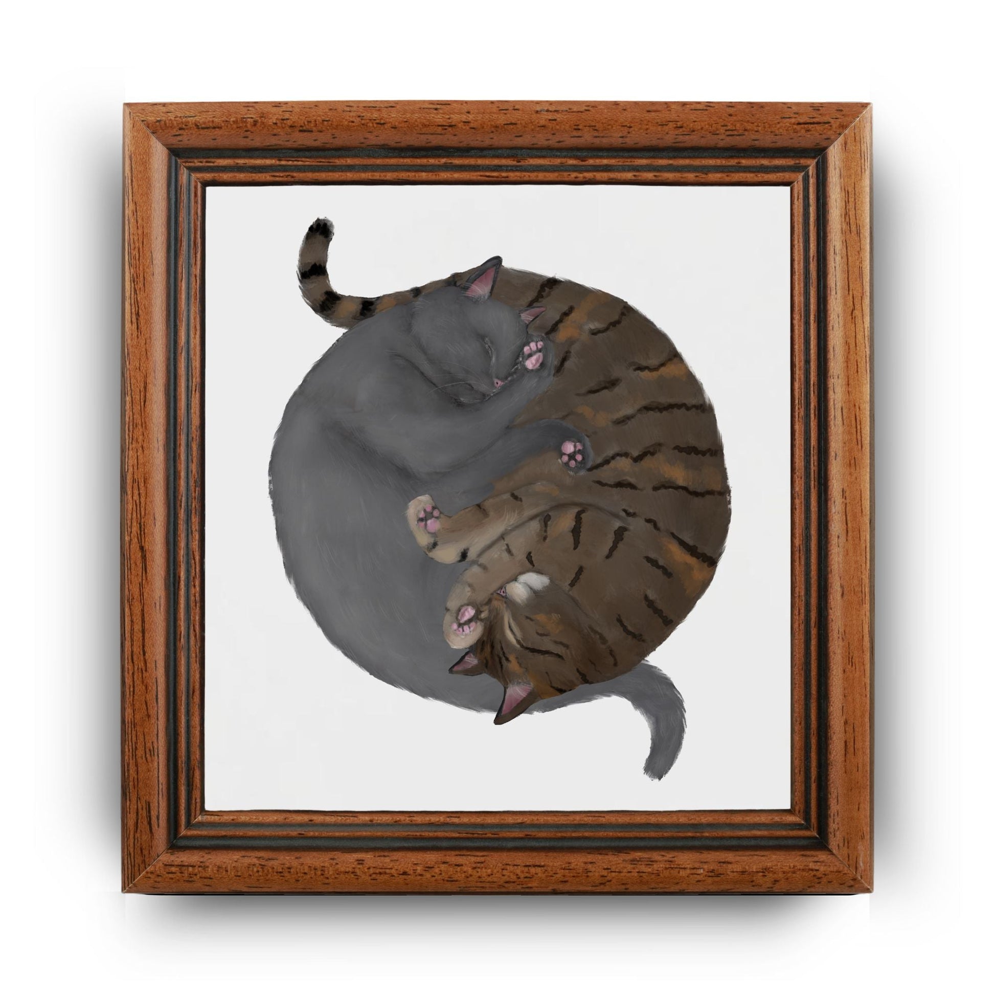 Gray and Tabby Cats Yin and Yang Ceramic Tile - MerikaArt