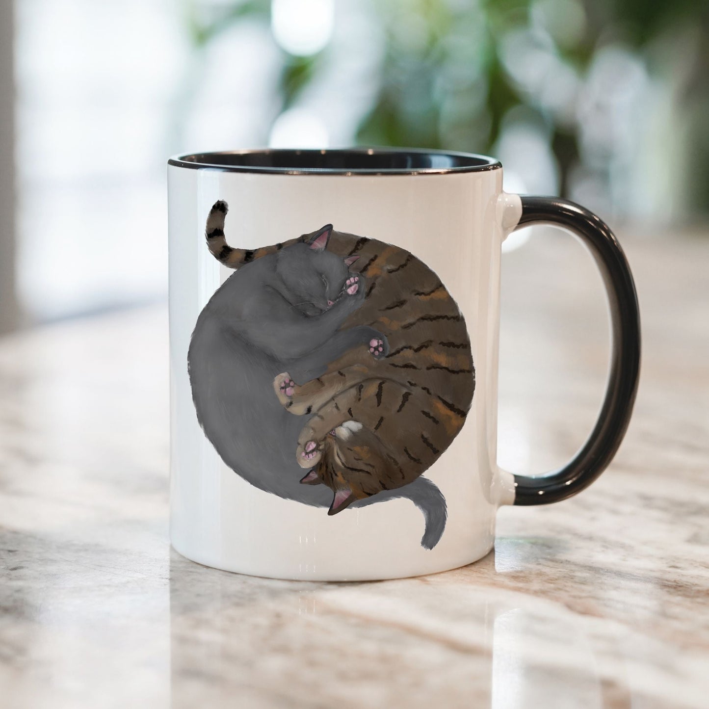 Gray and Tabby Sleeping Cats Mug - MerikaArt
