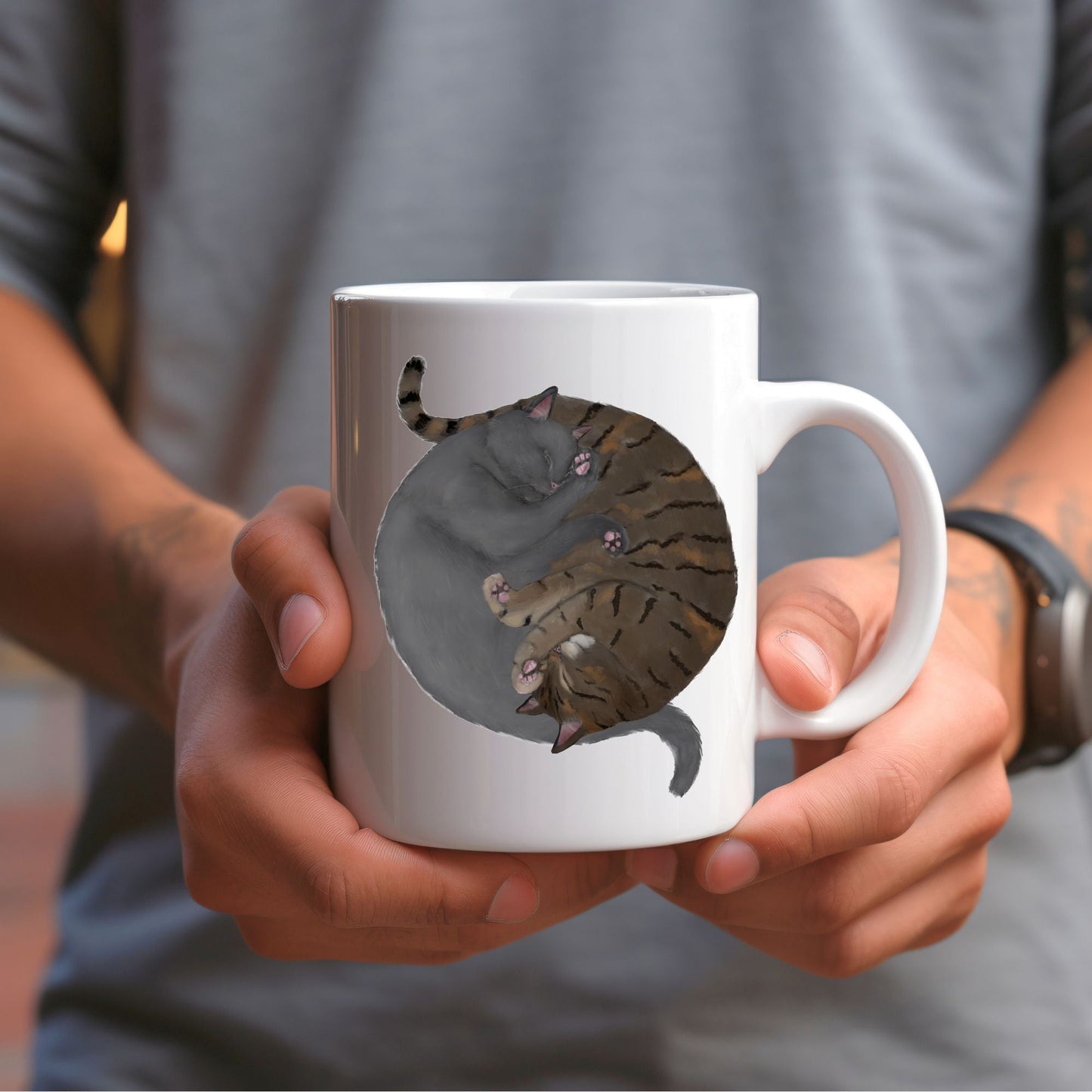 Gray and Tabby Sleeping Cats Mug - MerikaArt