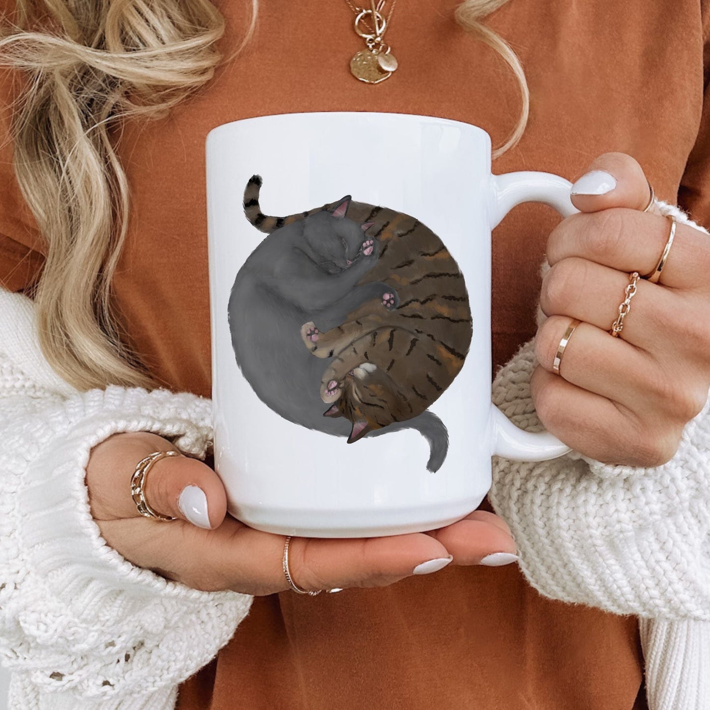 Gray and Tabby Sleeping Cats Mug - MerikaArt