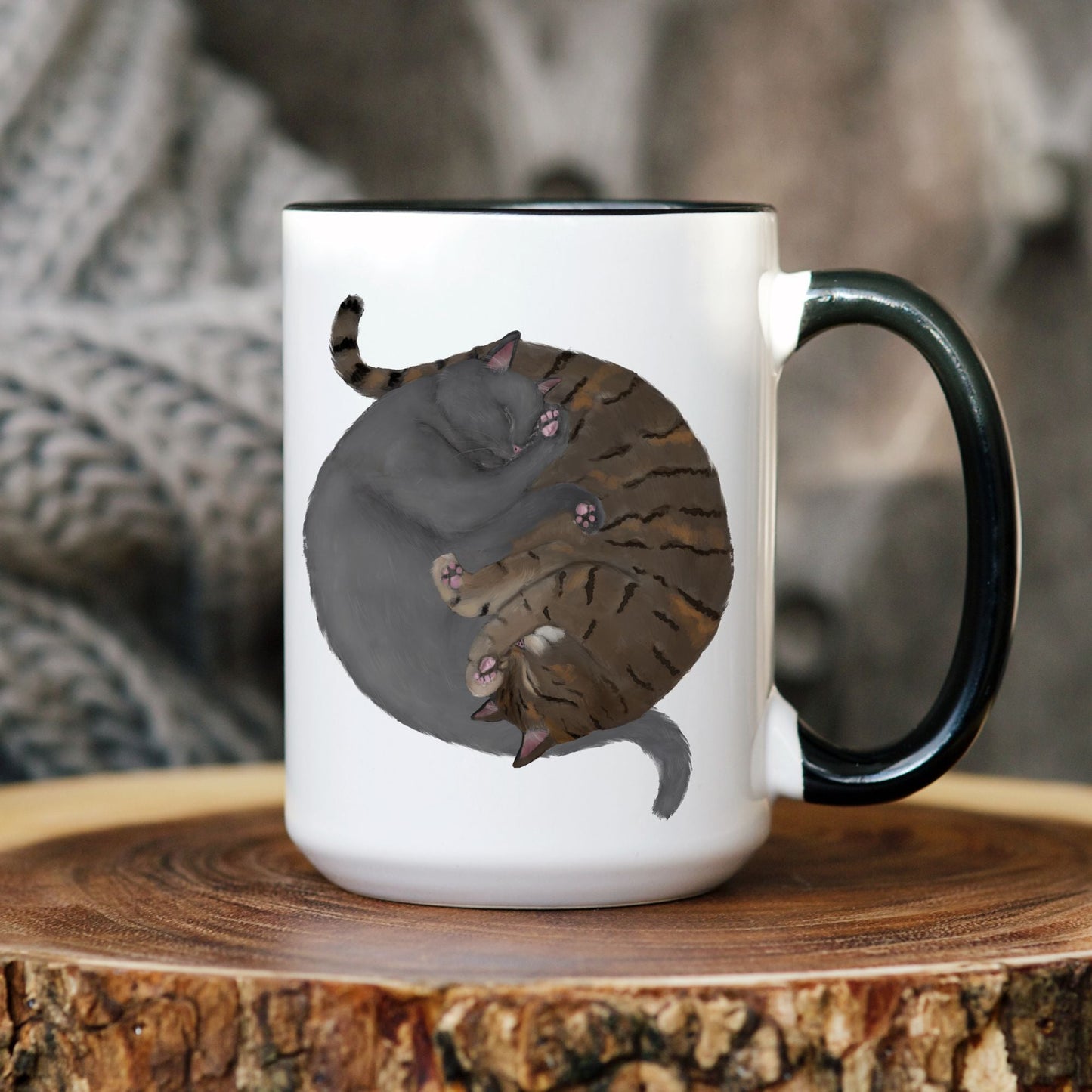 Gray and Tabby Sleeping Cats Mug - MerikaArt