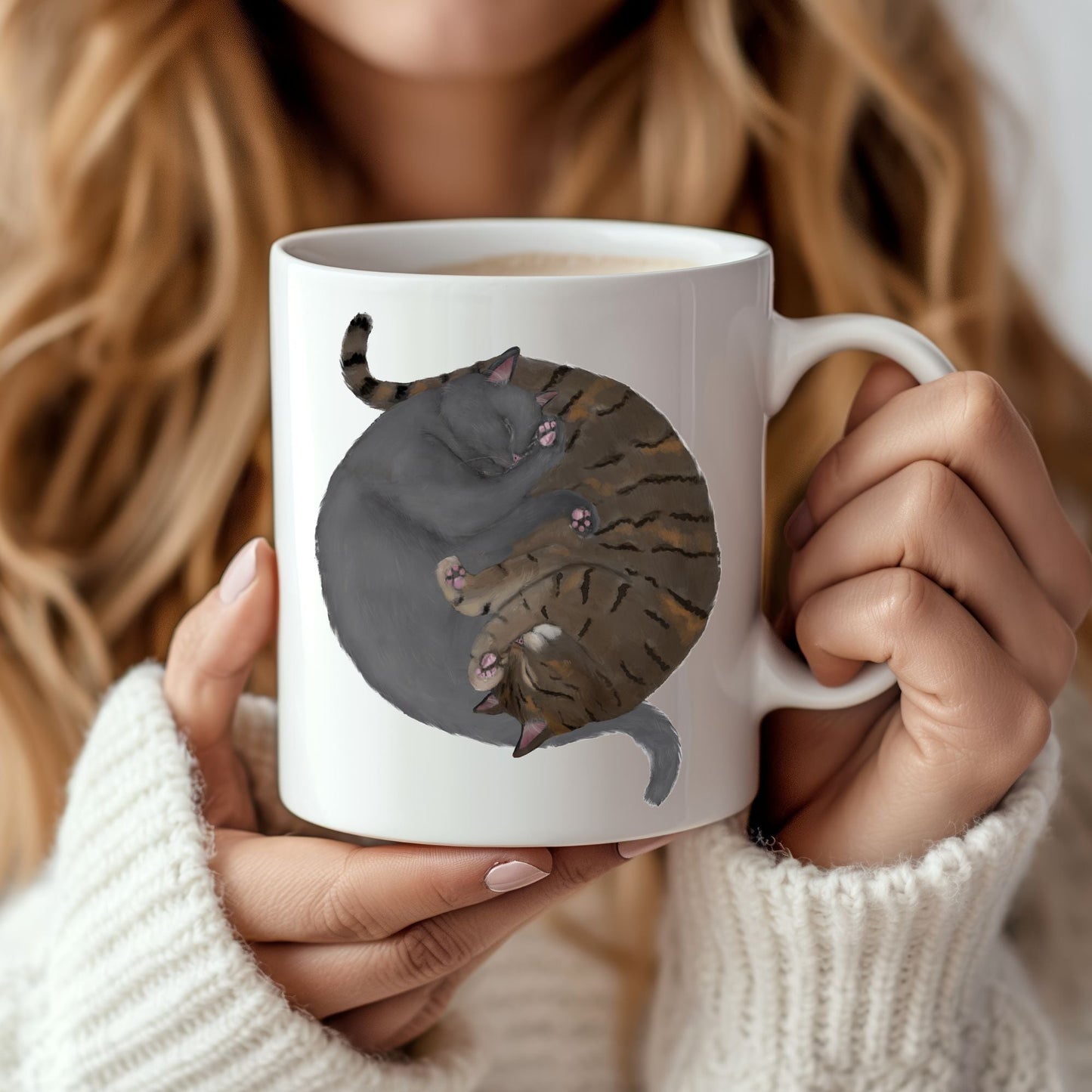 Gray and Tabby Sleeping Cats Mug - MerikaArt