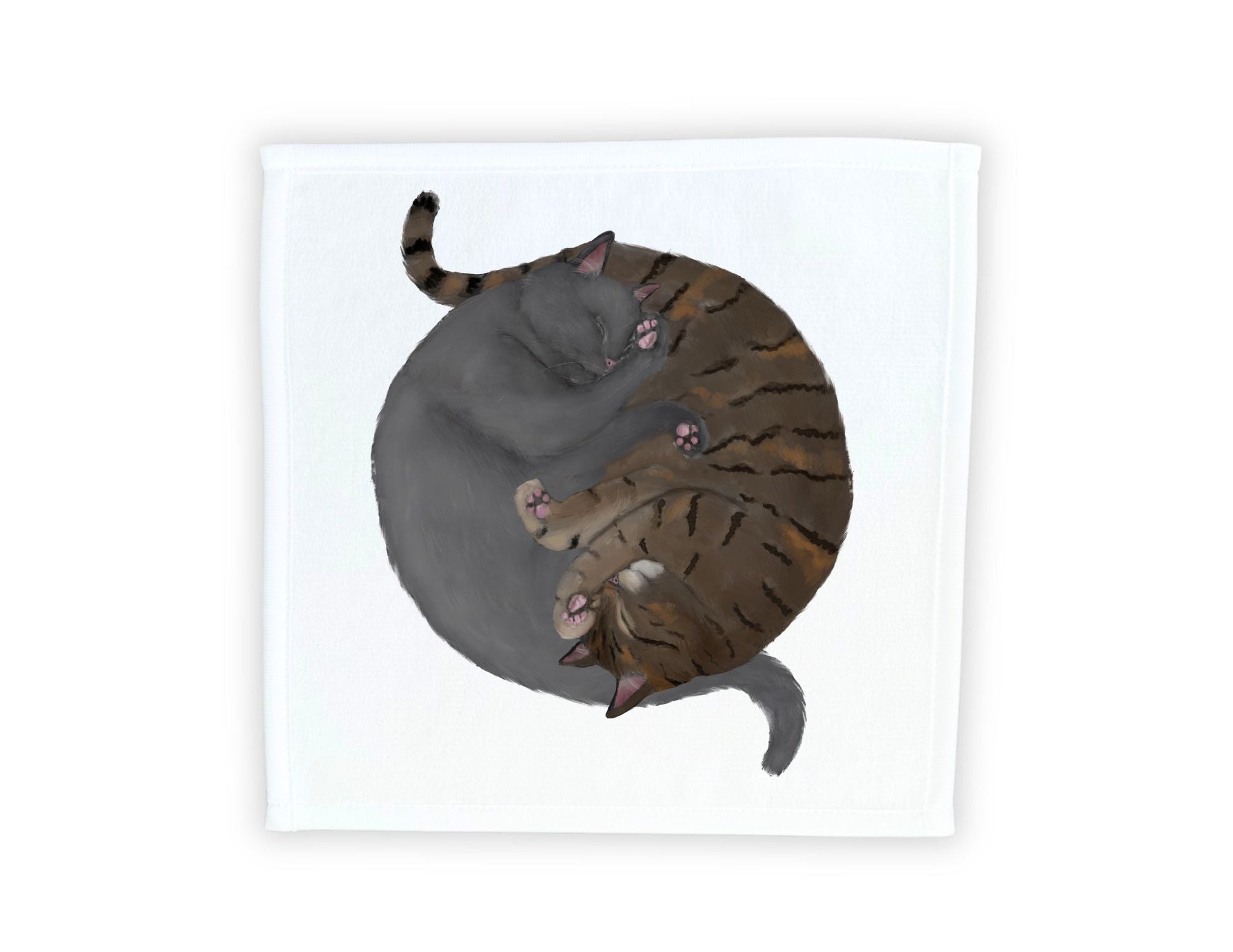 Gray Cat and Tabby Cat Sleeping Washcloth - MerikaArt