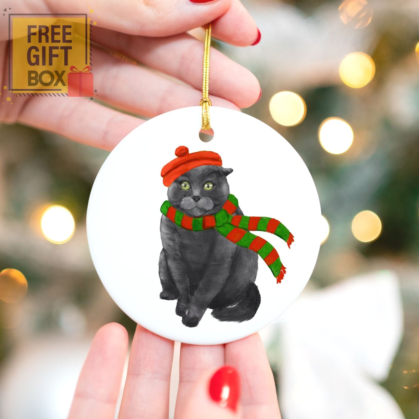 Gray Cat Ceramic Ornament - MerikaArt